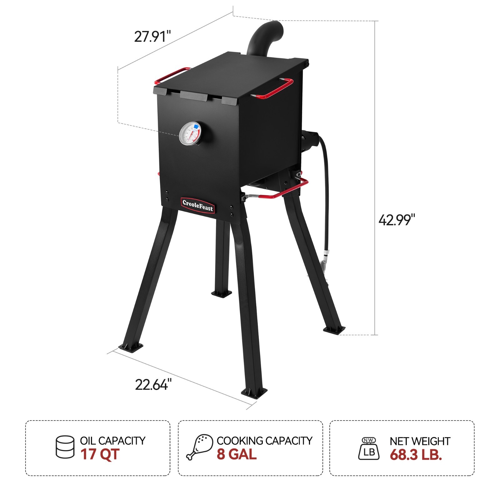 Creole Feast DF02B Outdoor Propane Deep Fryer, 17 Qt. 54,000 BTU Output, Black