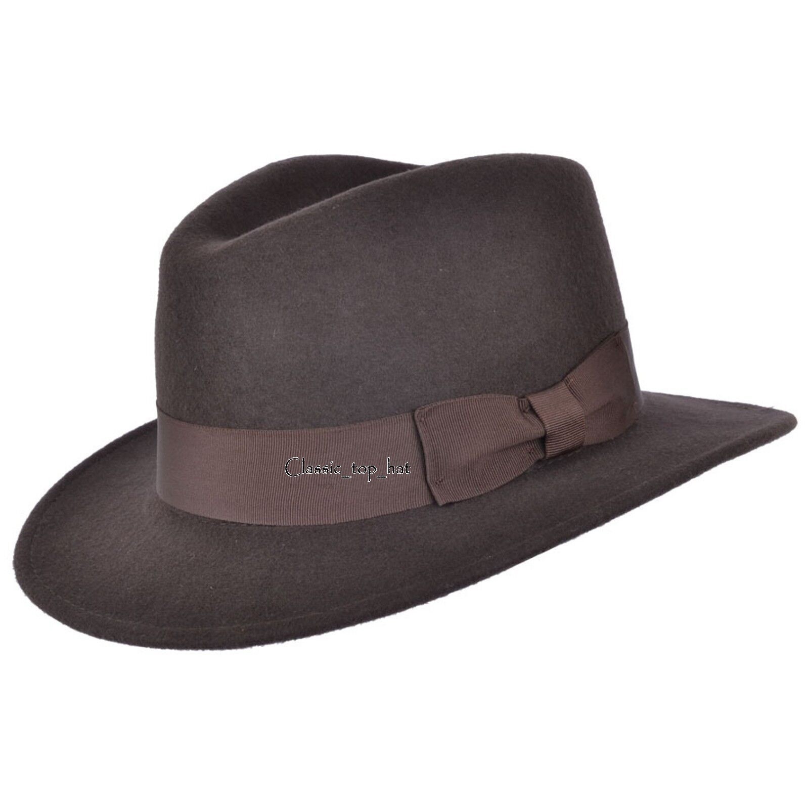 Vintage Indiana Jones Fedora - 100% Crushable Wool Felt Hat Brown