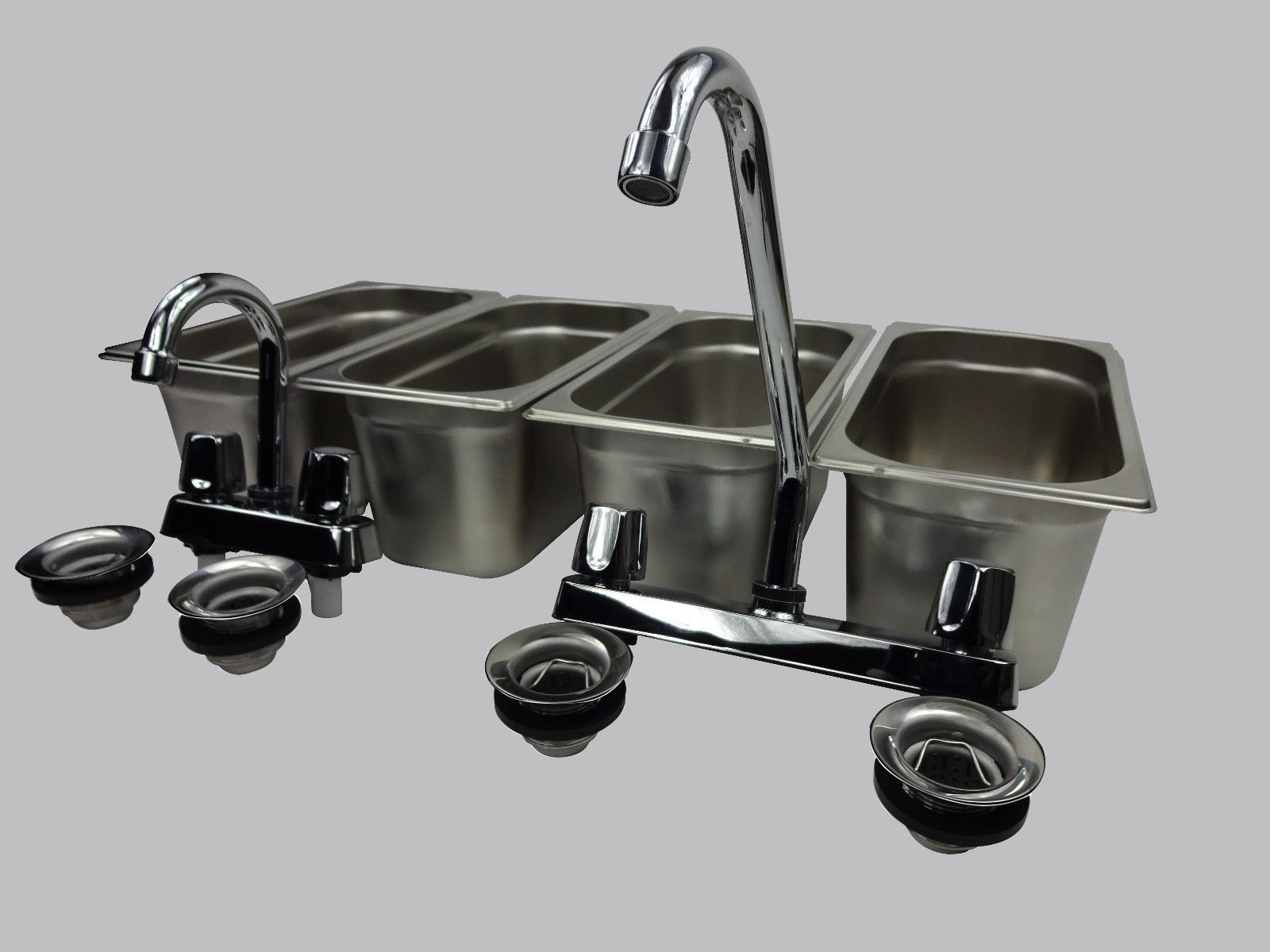 4 Compartment Concession Sink Portable Food Truck Trailer Hand Washing w/Faucets