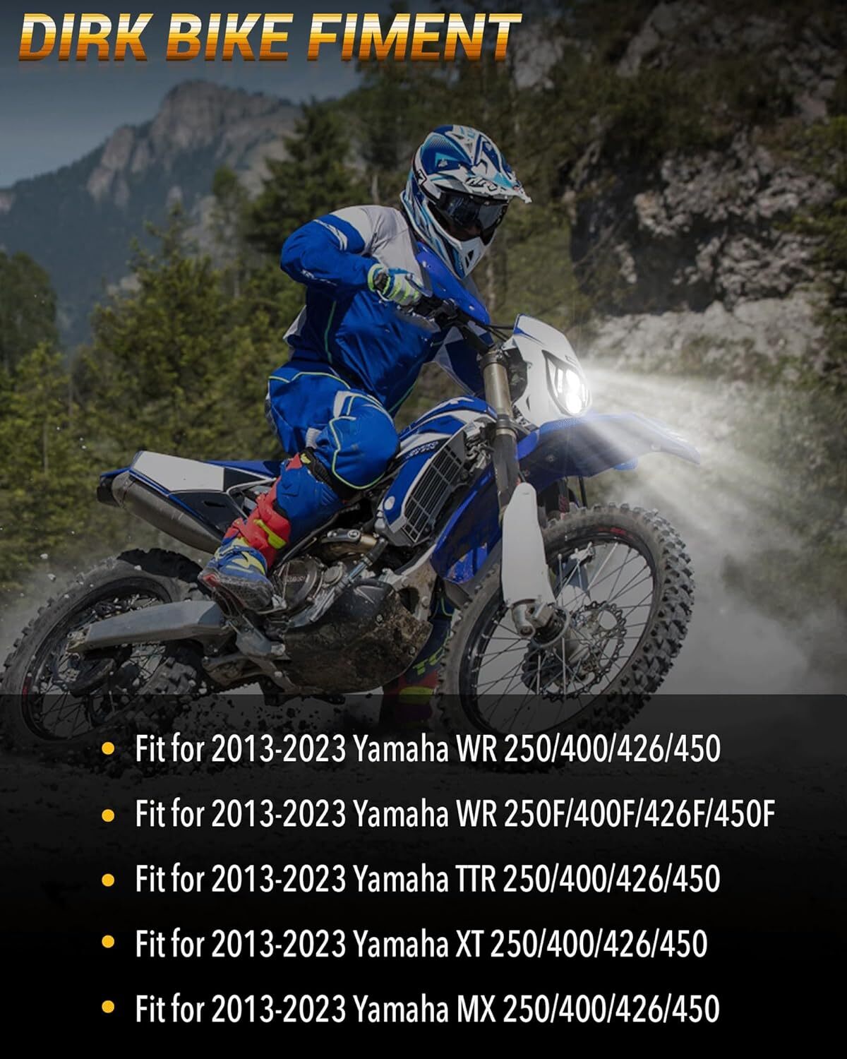 LED Headlight High Low Beam DRL Black Bezel For YAMAHA WR250F WR450F 2007-2024