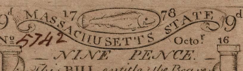 MA-259 printed by Paul Revere PCGS CU63 PPQ 9d 1778 Massachusetts Colonial