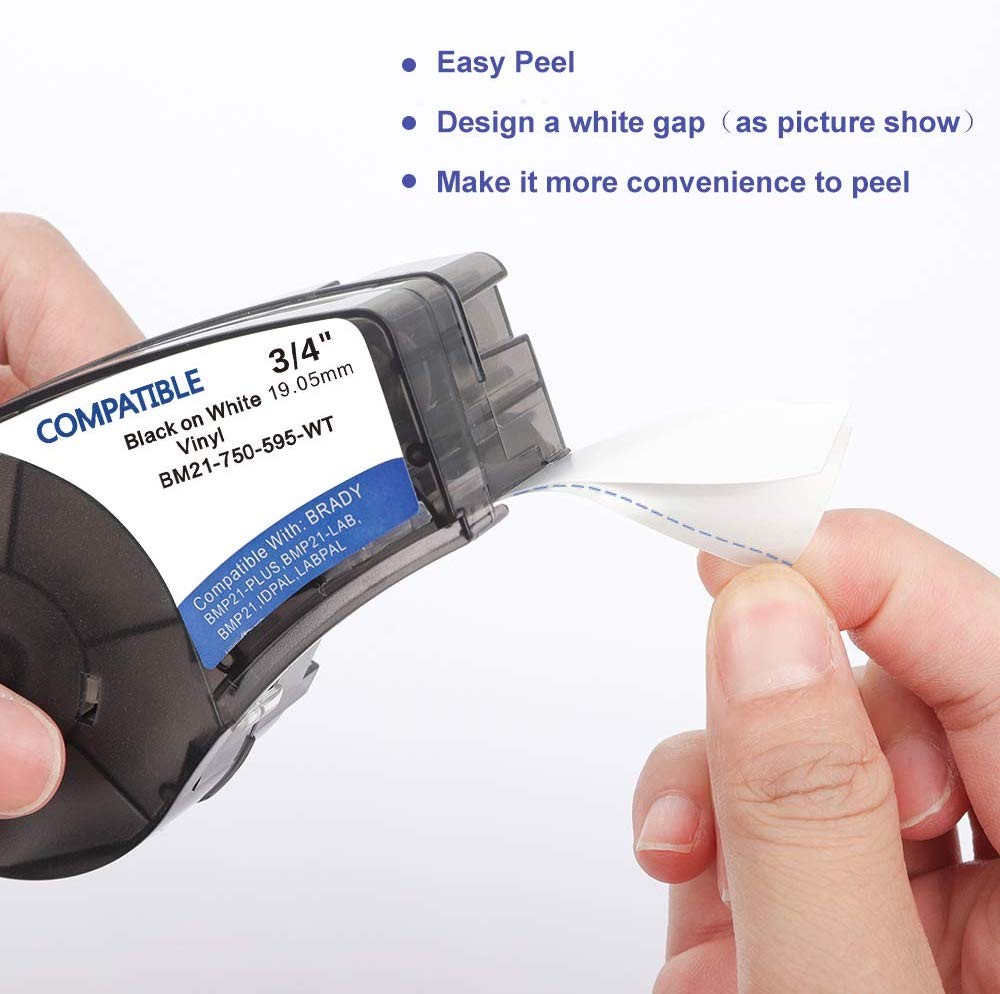 5X Compatible for Brady M21-750-595-WT 3/4'' Vinyl Label Cartridge Black/White