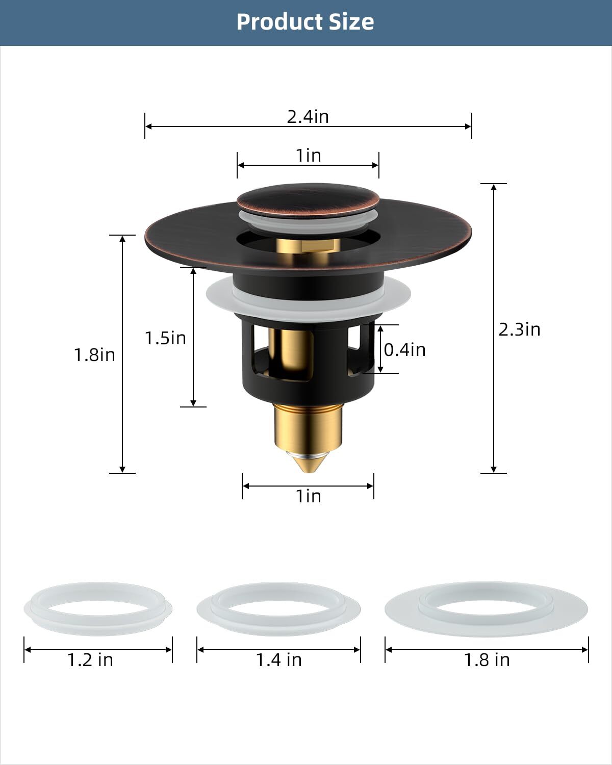 2 Pack All Metal Universal Bathroom Sink Stopper, Pop Up Sink Drain Strainer