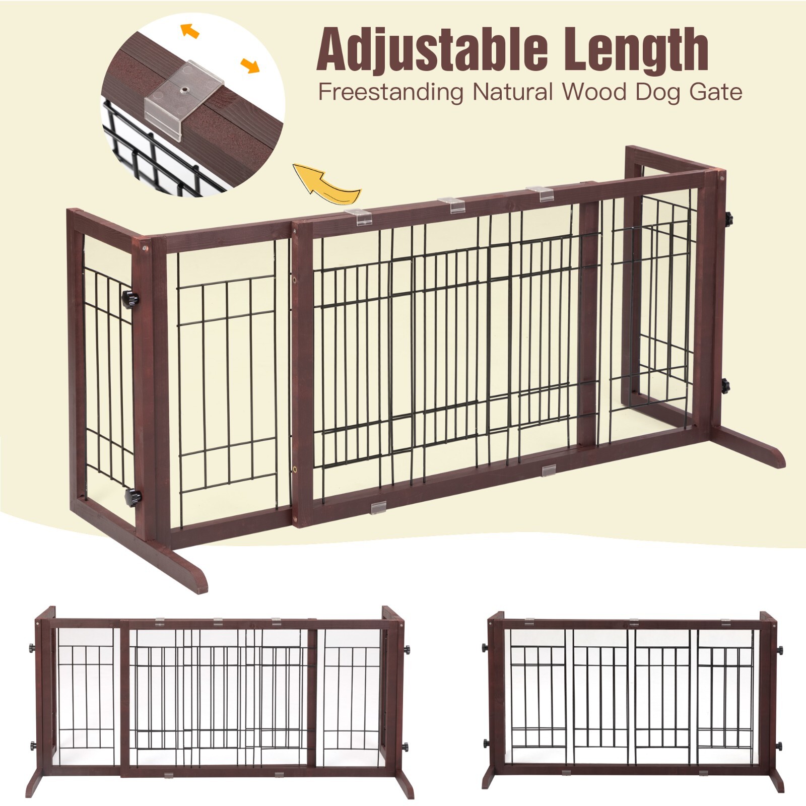 COZIWOW 38"-71" Freestanding Wood Pet Gate Foldable Puppy Fence Dog Gate Doorway