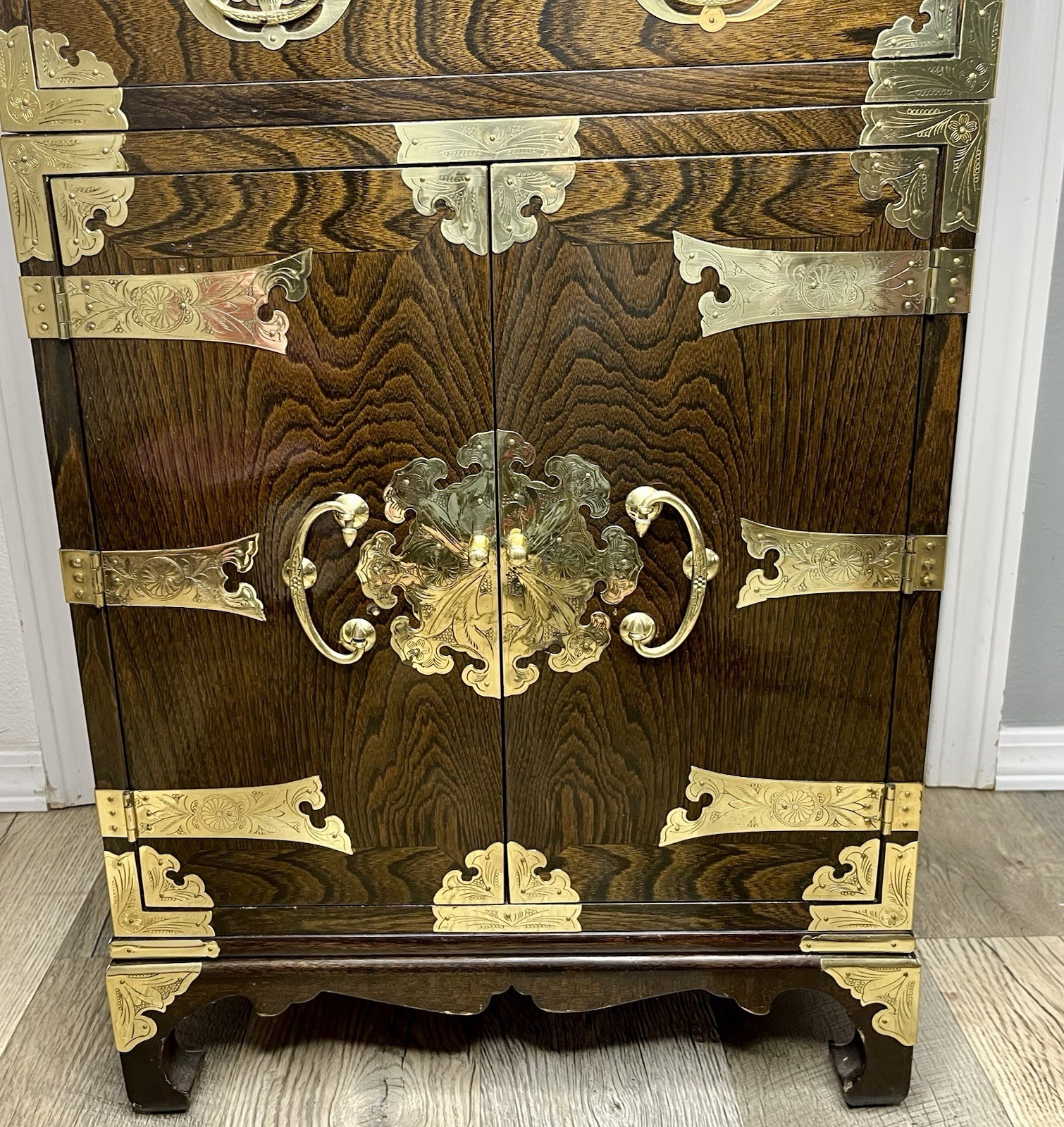 Antique 2 Piece Korean Elmwood Tansu Chest Hall Cabinet Asian Chest Of Drawers