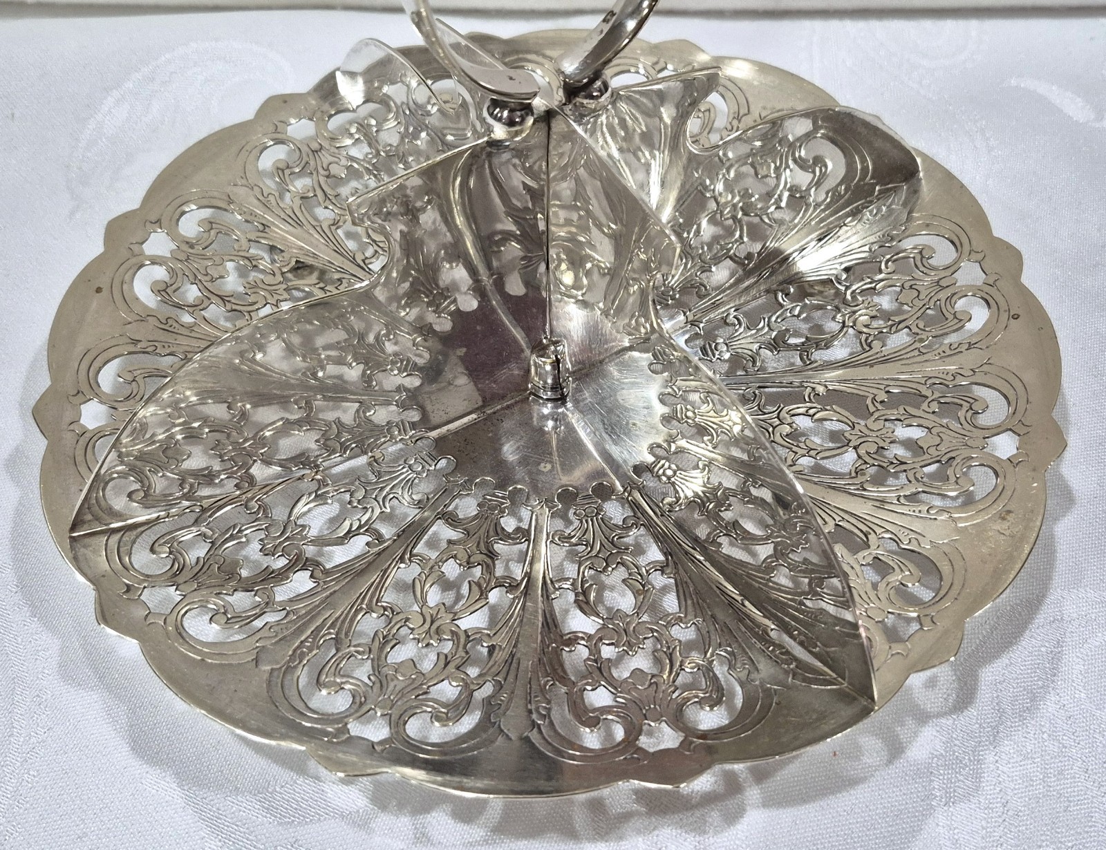 Antique VTG Quartered Silver Plated Appetizer Dessert 9" Serving Dish Hallmarks