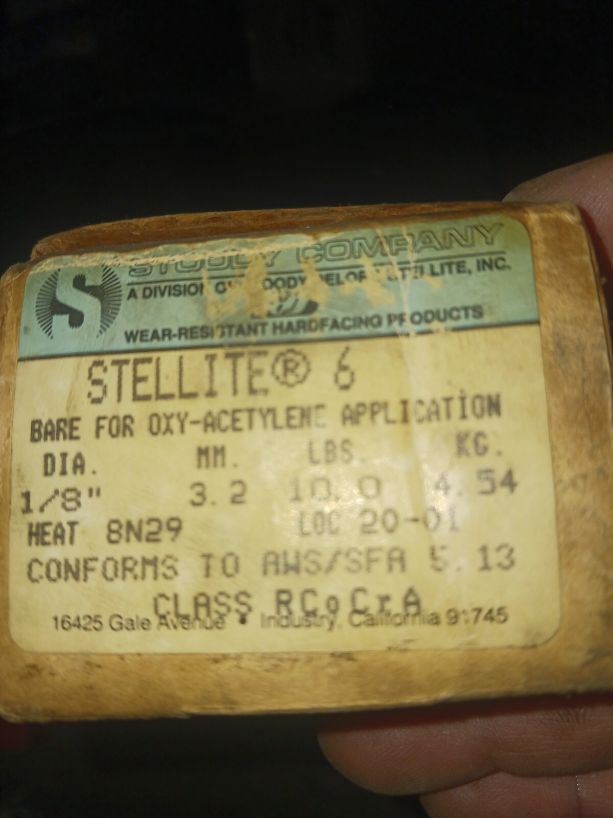 Stellite 6 Tig Welding Rod 1/8" diameter 14 inches long, five (5) rod bundle.