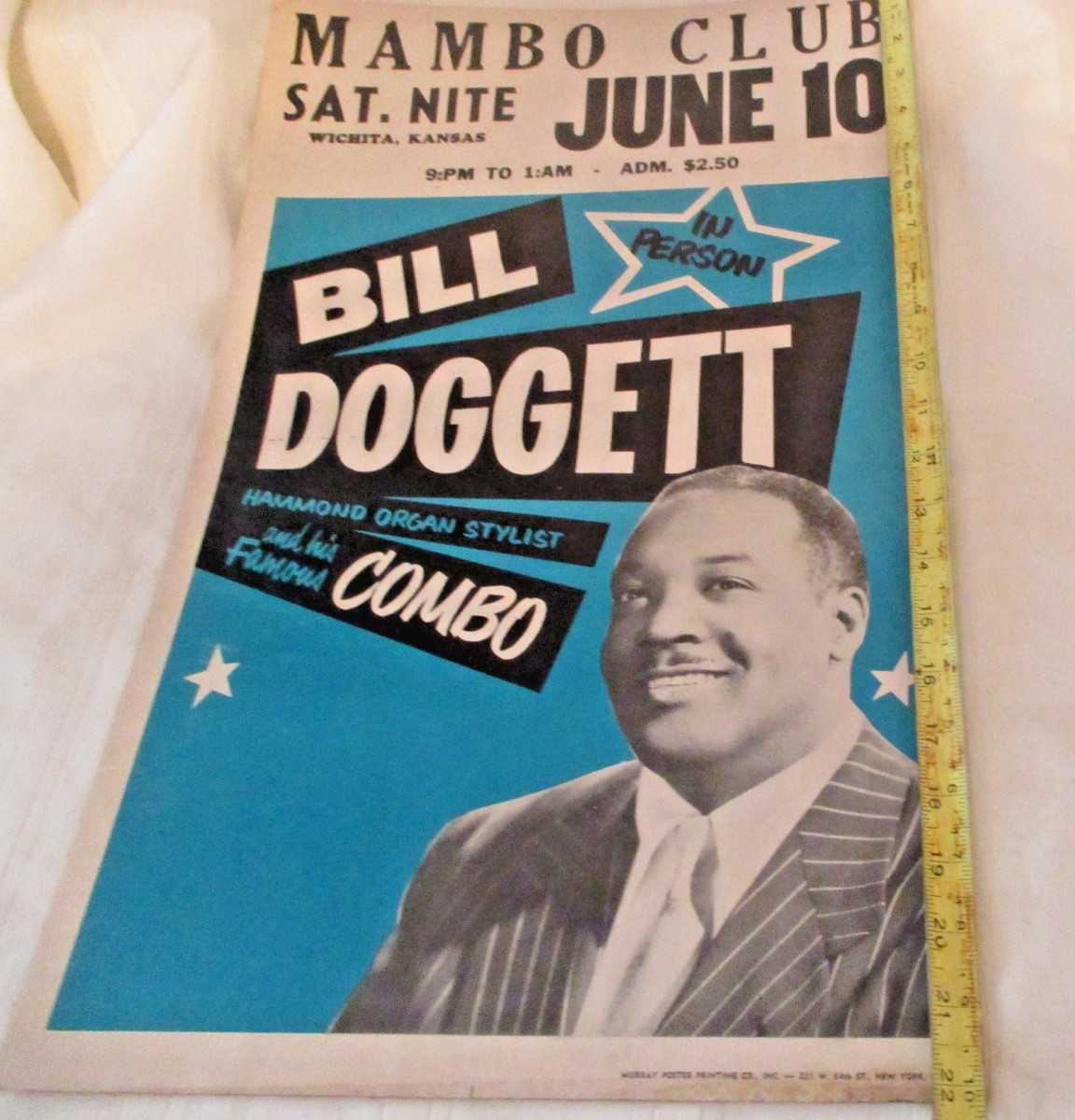 Orig. Vintage Bill Doggett & his famous Combo at the Mambo Club Poster cardboard