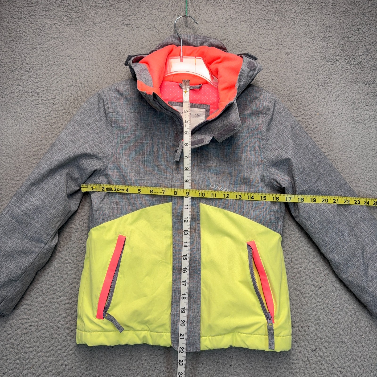 ONeill Jacket Girls 8 Gray Yellow Colorblock Snowboard Ski Hooded Insulated