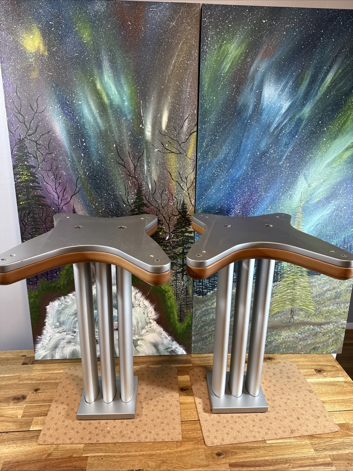 speaker stands pair Metal Wood Base Bookshelf Large Subwoofer Center Channel