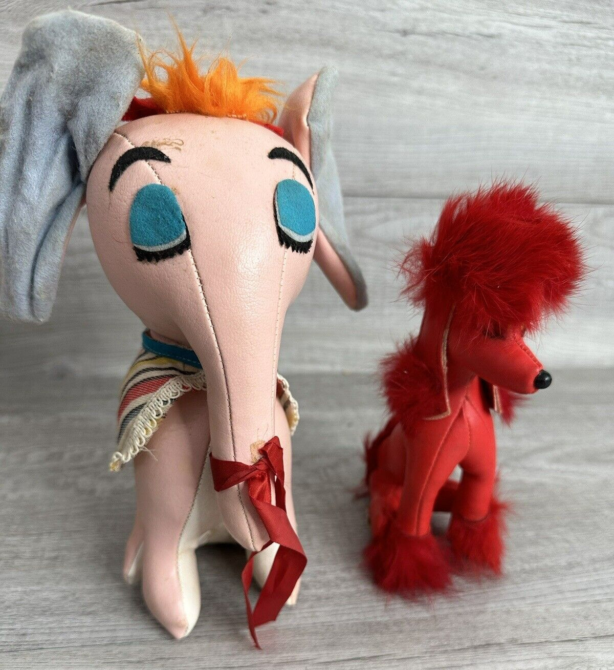 Lot of 2 VTG 1950-60s Childrens Toys Made in Japan Pink Elephant & Red Poodle