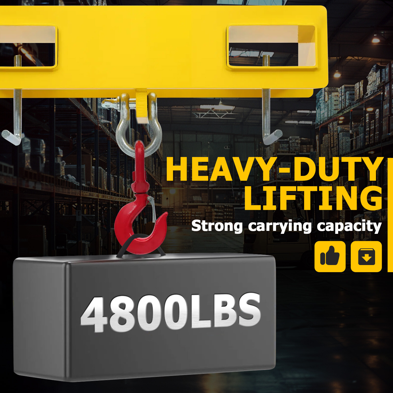 Forklift Lifting Hook Attachment Mobile Forklift Crane with Swivel Hook 4800lbs