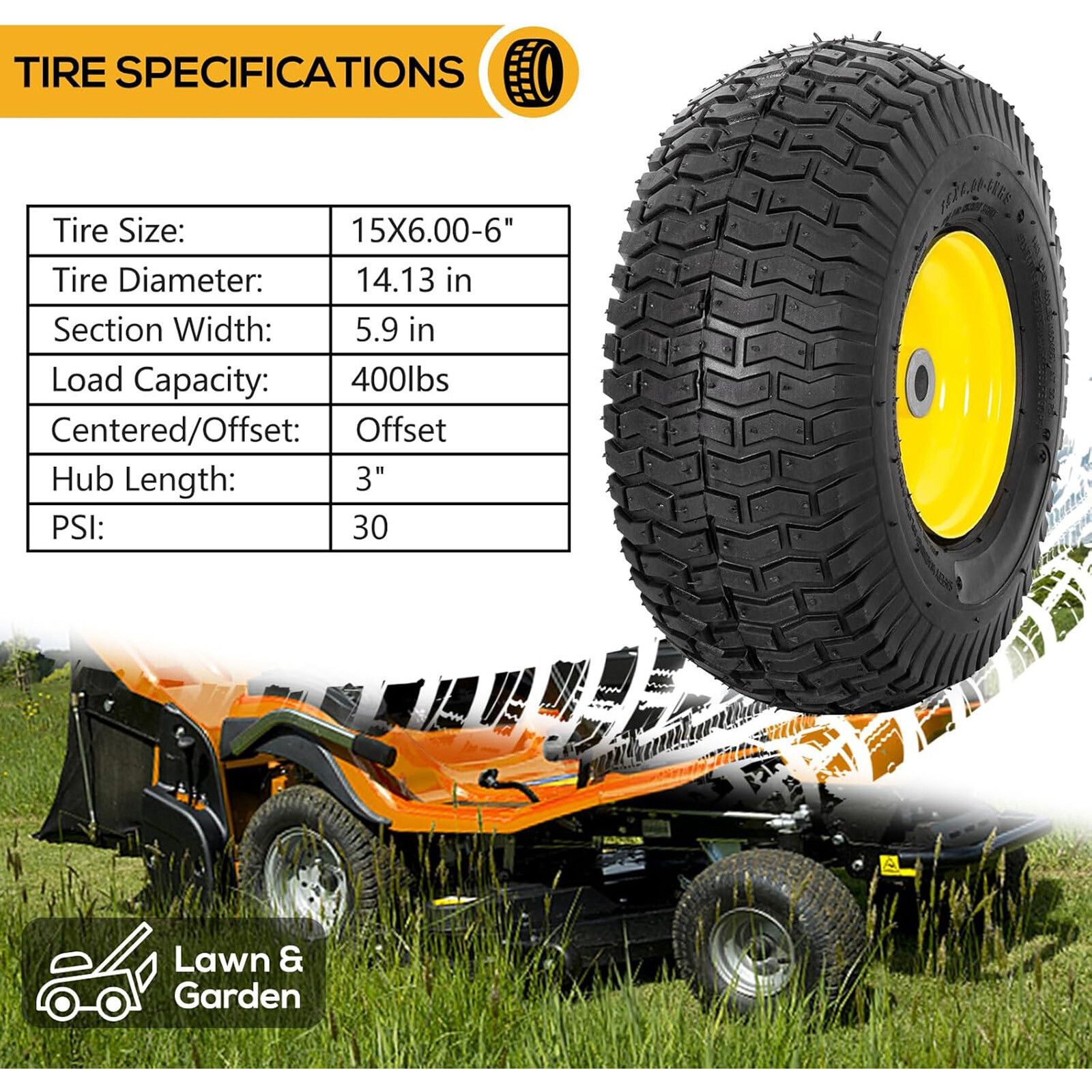 WEIZE 15x6.00-6 4Ply Lawn Mower Front Tires and Wheel For John Deere Set Of 2