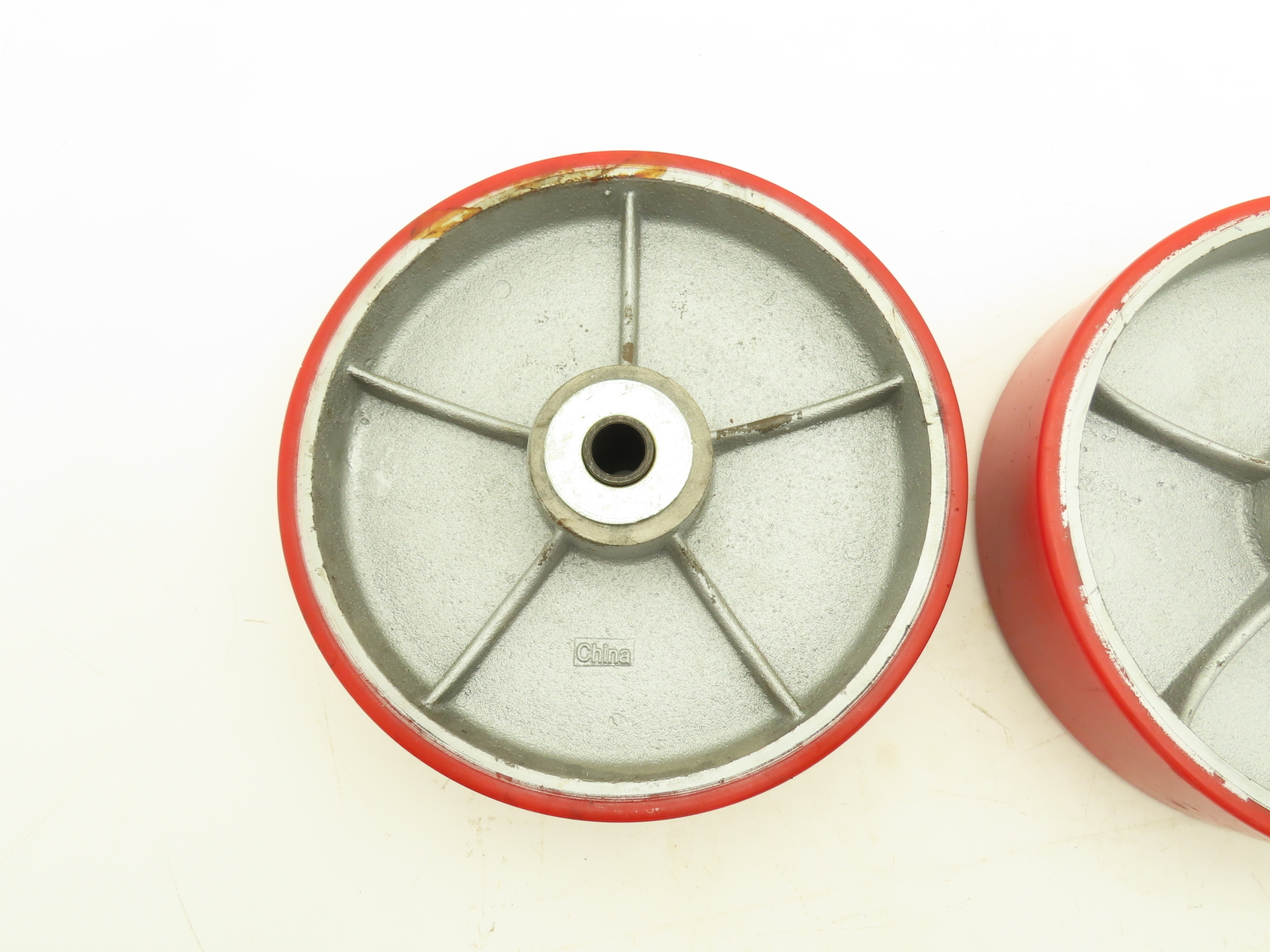 Caster Wheel 10" x 2.5" Red Poly Metal Wheel 3/4" Bore Lot of 2