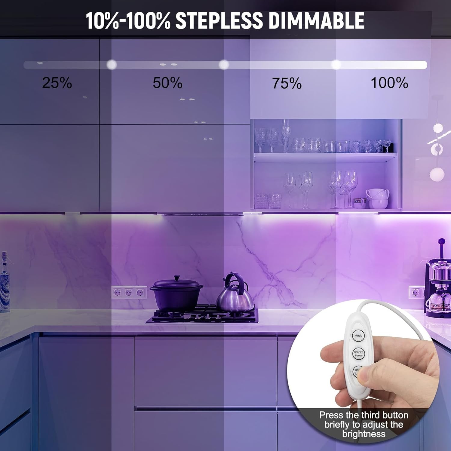 RGB Mood Lighting Bar, Under Cabinet Lights with 8 Colors & Dynamic Modes, Easy