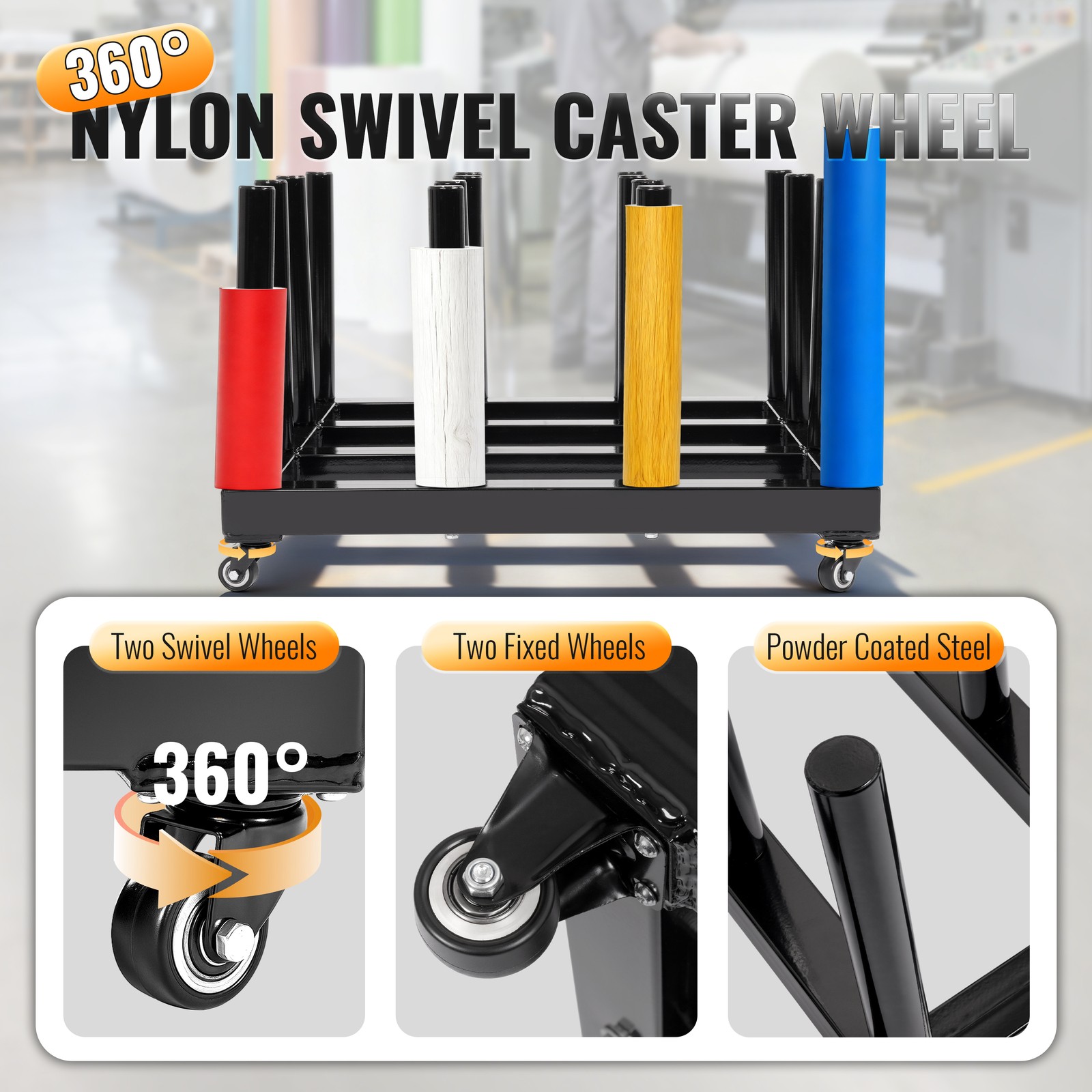 Vinyl Cart Mobile Media Rack 16 Roll Capacity Heavy Duty Digital Media Storage