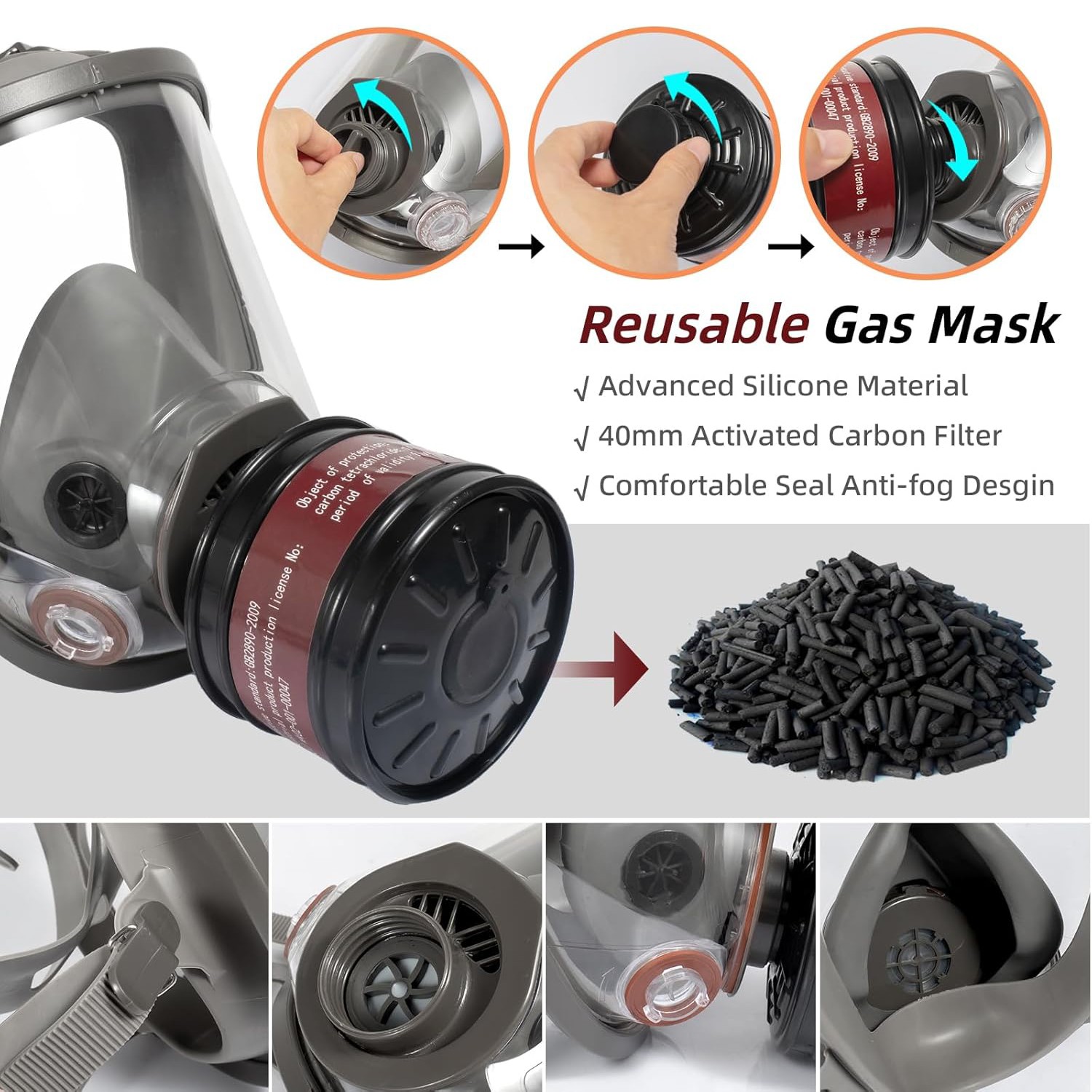 Reusable Full Face Respirator Gas Mask with 40mm Activated Carbon Filter 6800