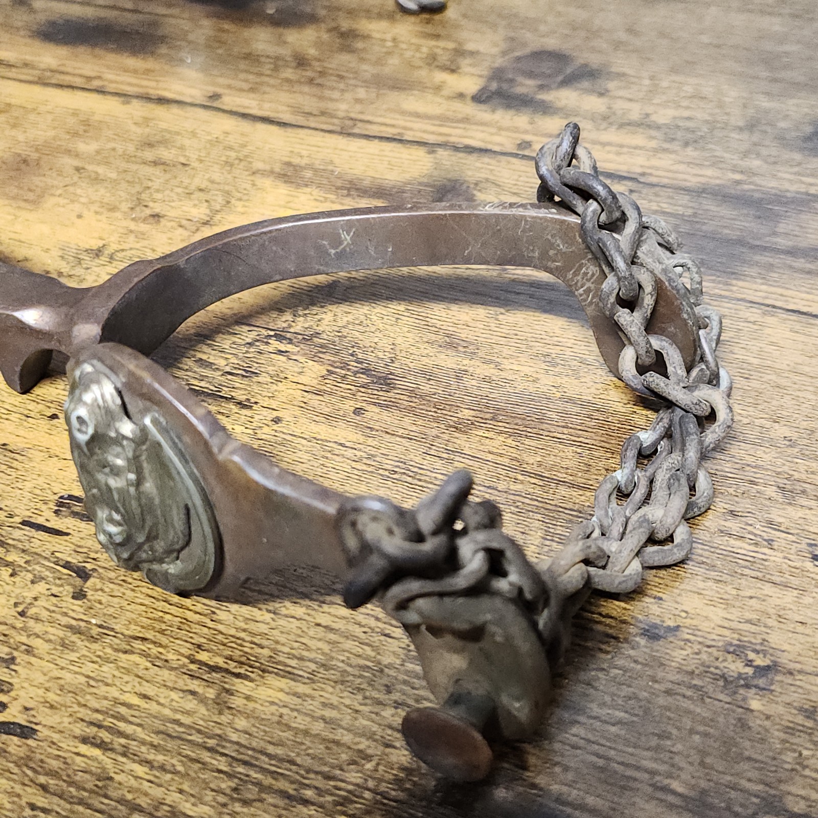 Antique Horse Head Western Spurs Star Mark August Buermann Era Bronze Toned