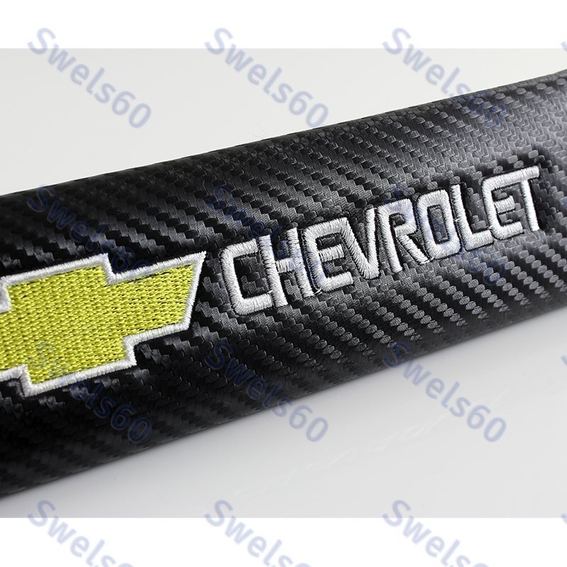 Carbon Look Embroidery Set of Seat Belt Cover Shoulder Pads for Chevy Chevrolet