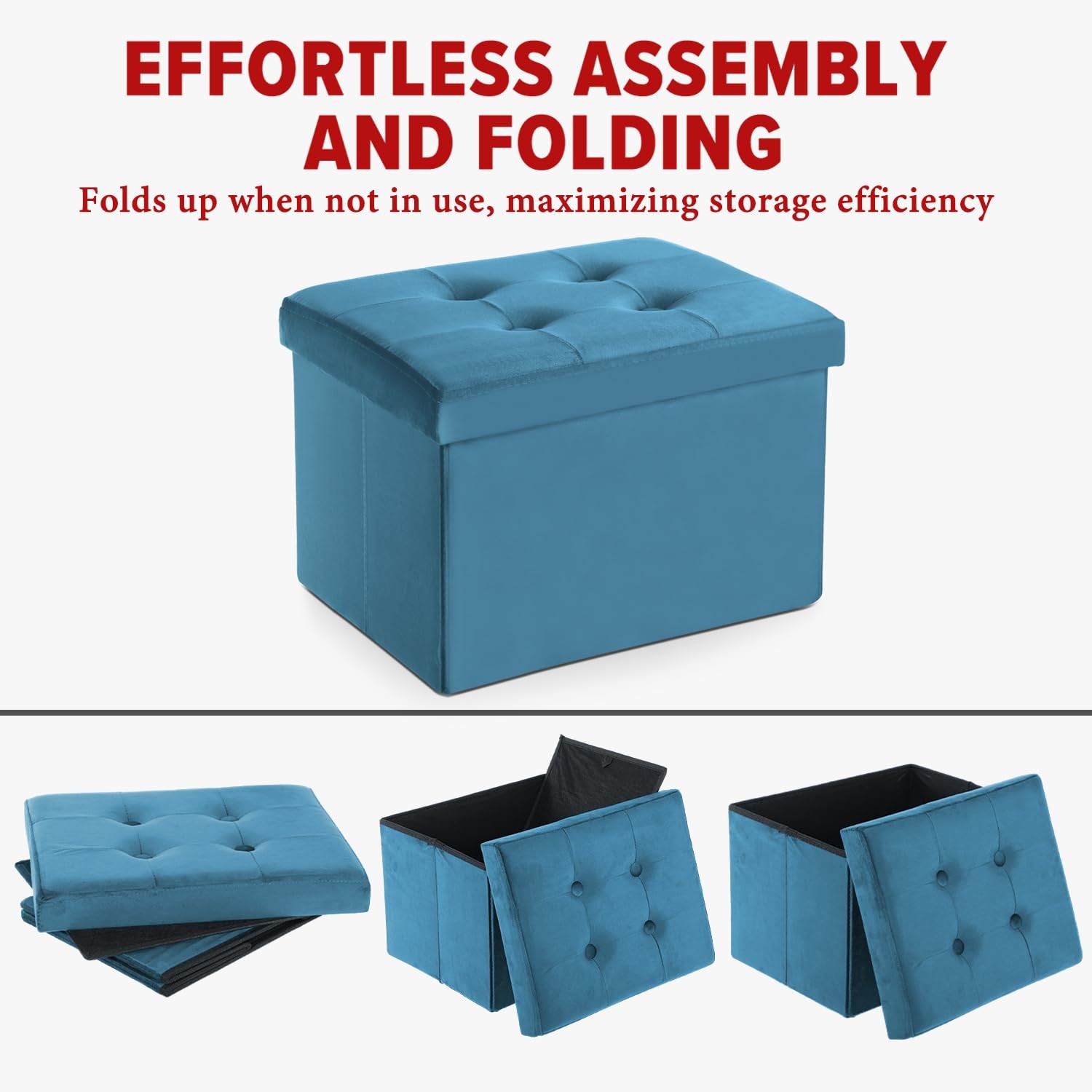 Storage Ottoman Folding Foot Stool Velvet Foot Rest with Padded Modern Ottoma...