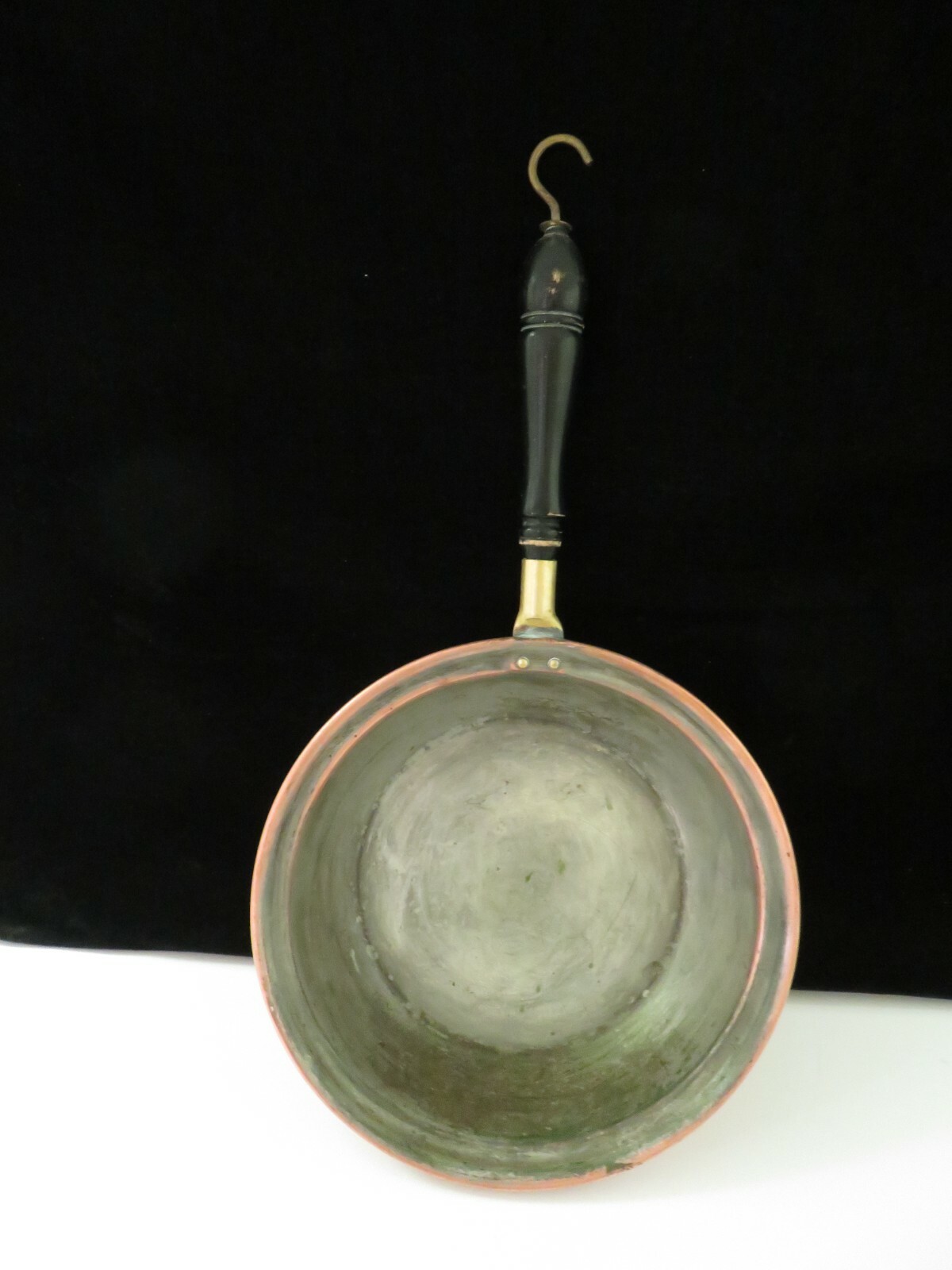 Vintage Copper Tin and Brass W/ Wood Handle Fry Pan