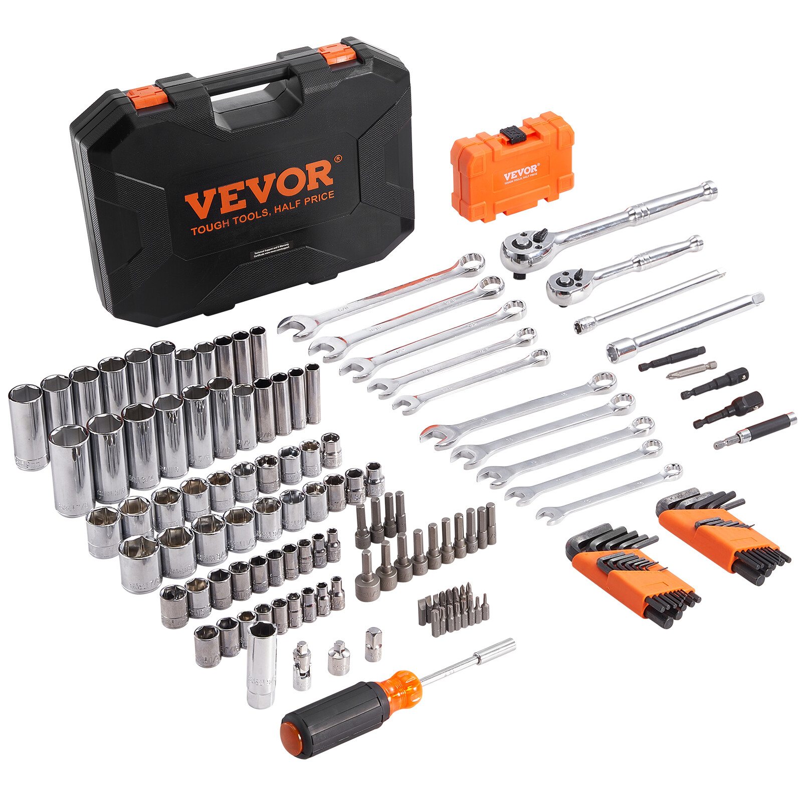 Mechanics Tool Set and Socket Set 1/4in 3/8in Drive 145 Pcs SAE and Metric