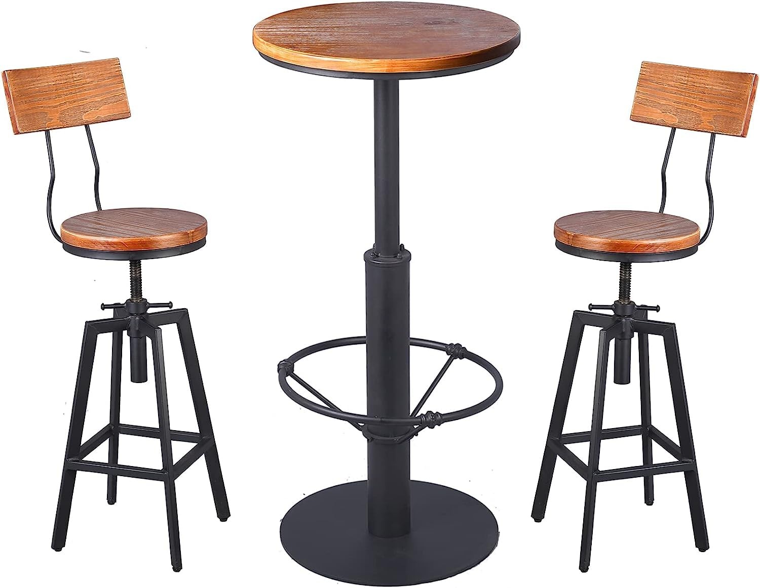 25"-32" Tall Adjustable Swivel Stools with Backrest Industrial Farmhouse