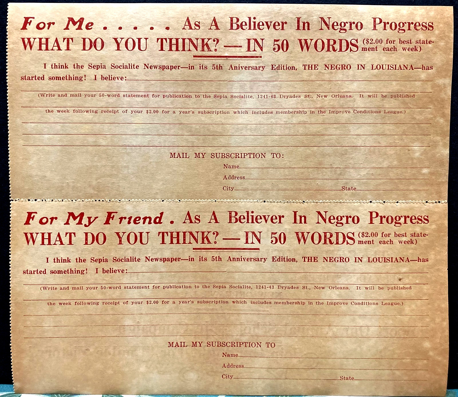 c1940~The Sepia Socialite~New Orleans African American Pub. Co. Flyer “DOUBLE V”