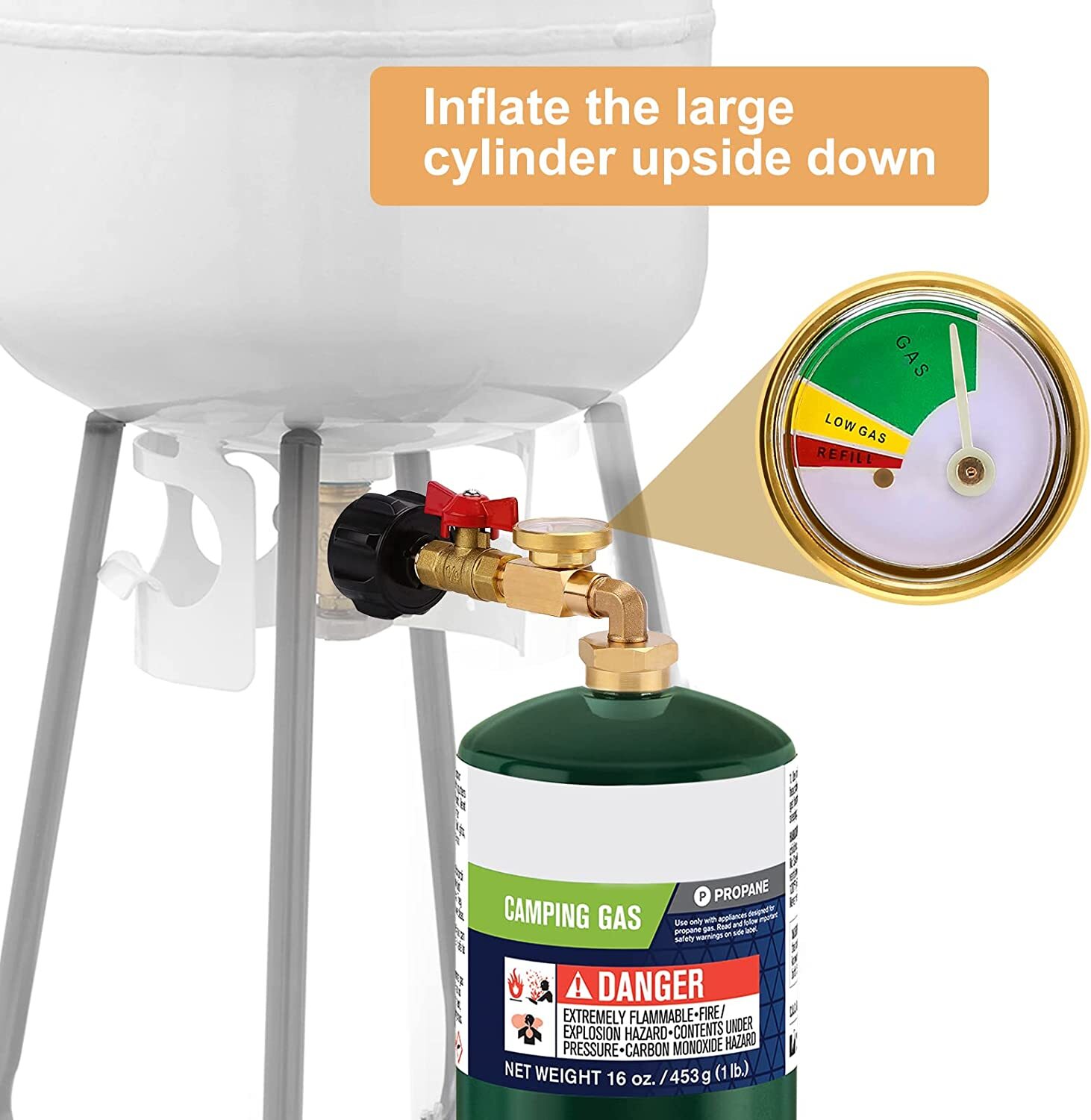 1Lb To 20Lb Tank Propane Refill Adapter With Gauge And ON-Off Control Valve US