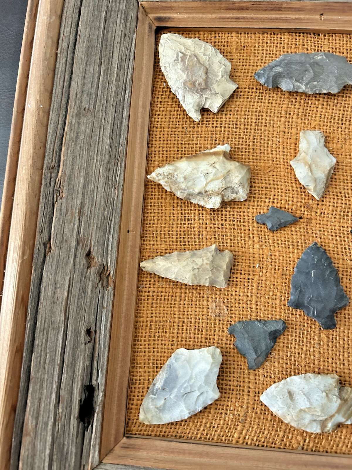 authentic NATIVE AMERICAN ARROWHEADS collection 16 x 14 framed