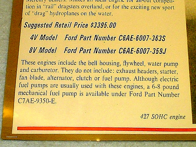 THREE VINTAGE 1960's FORD 427 OHC SOHC DRAGGIN ENGINE ADVERTISING PAPER POSTERS