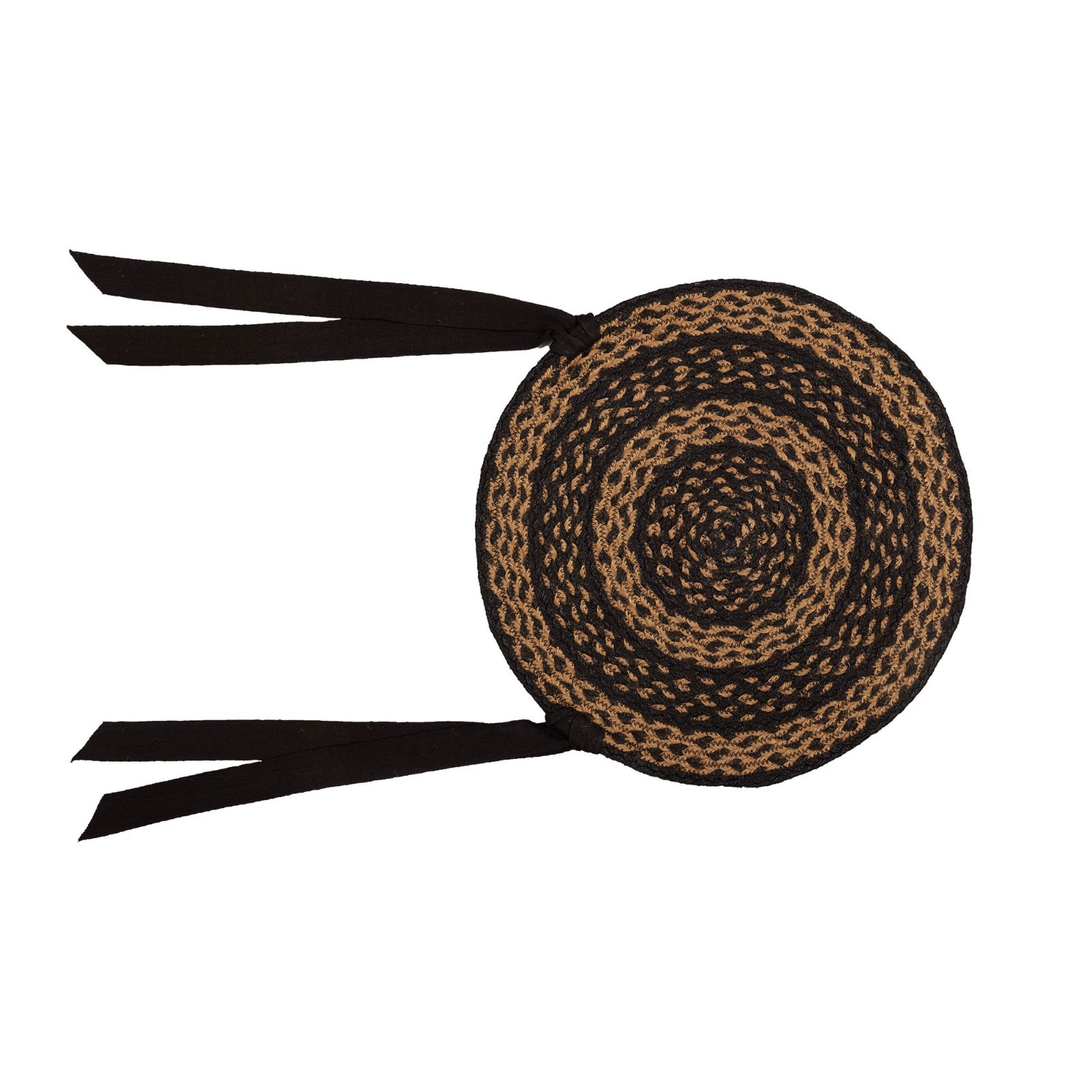 New Primitive TAN BLACK BRAIDED JUTE CHAIR PAD Round Seat Cover