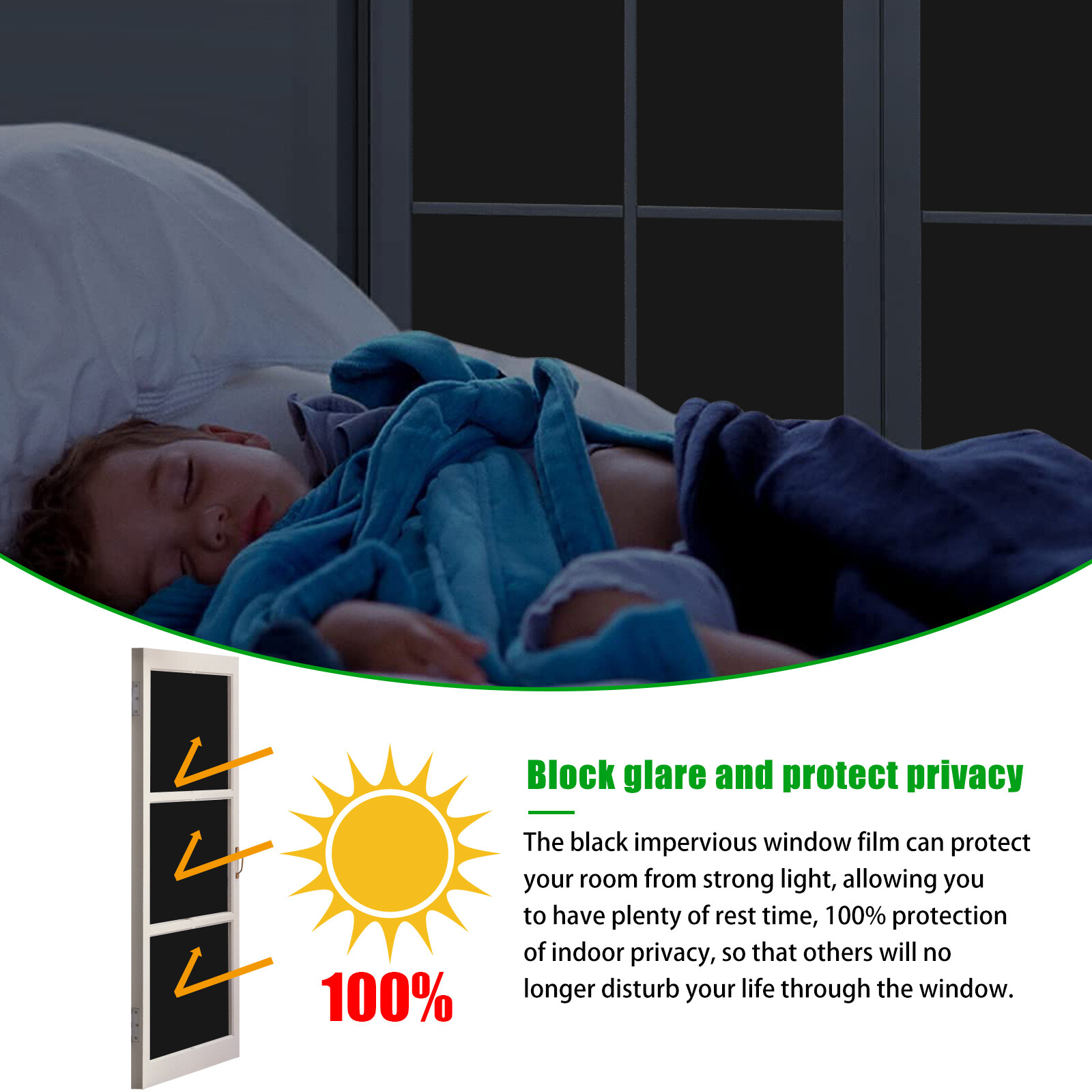 Static Cling Blackout Window Film 100% UV Blocking Thick Black Tinting Sun Cover