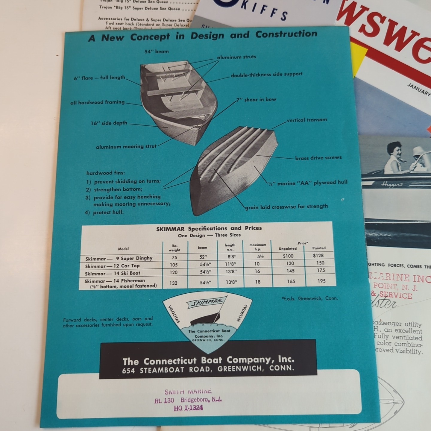 Lot Vintage 1956 Boat Brochures Catalogs Skimmar, Silverton Skiffs, Trollercraft