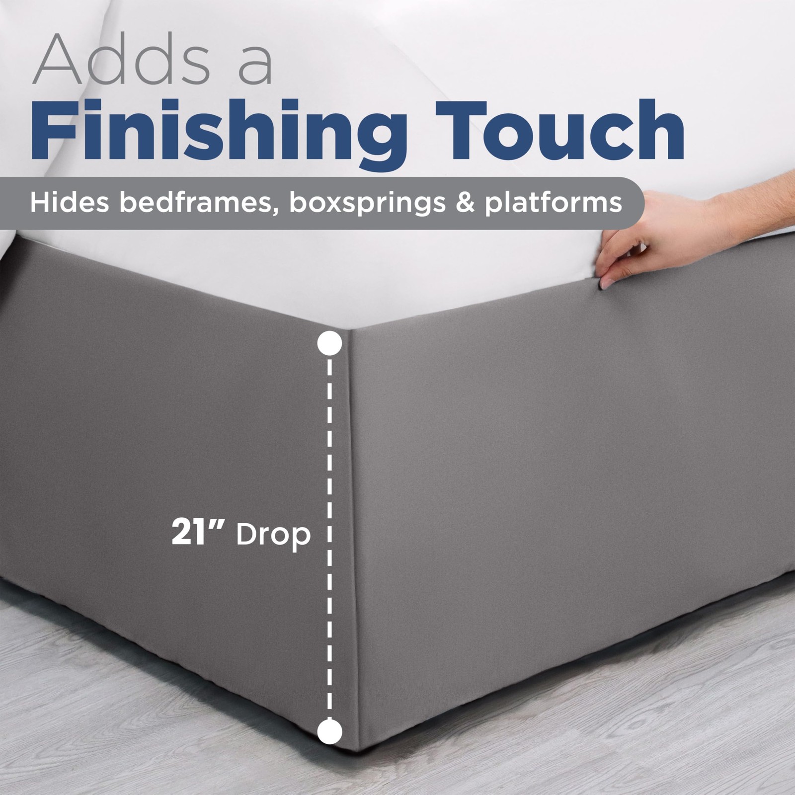 King Size 21” Bed Skirt - Pleated Bed Skirt - Easy Fit Bed Skirts - Microfibe...