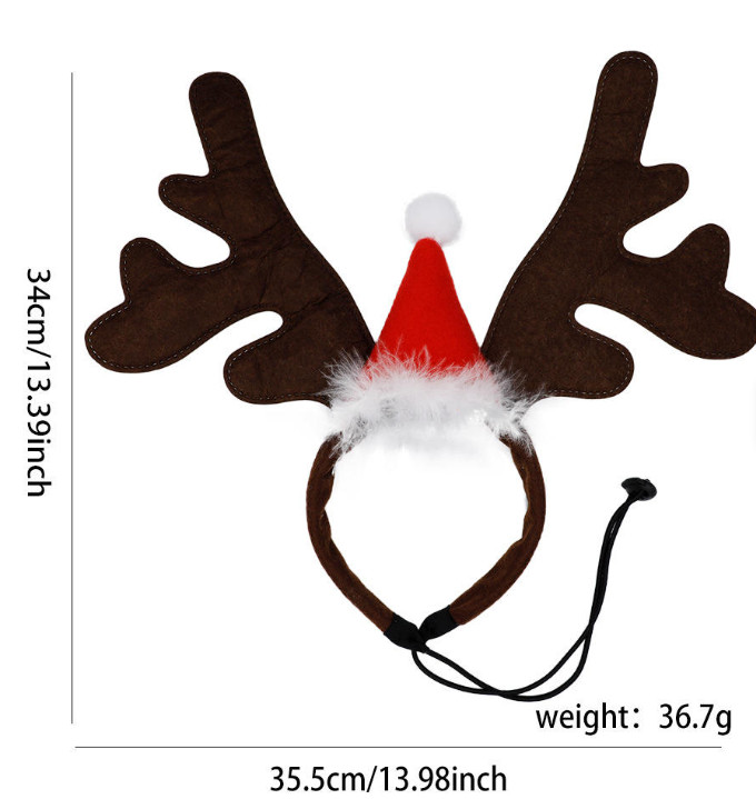 Big Antlers Christmas Hat Hairball Elastic Headband Cat and Dog Headwear Dog