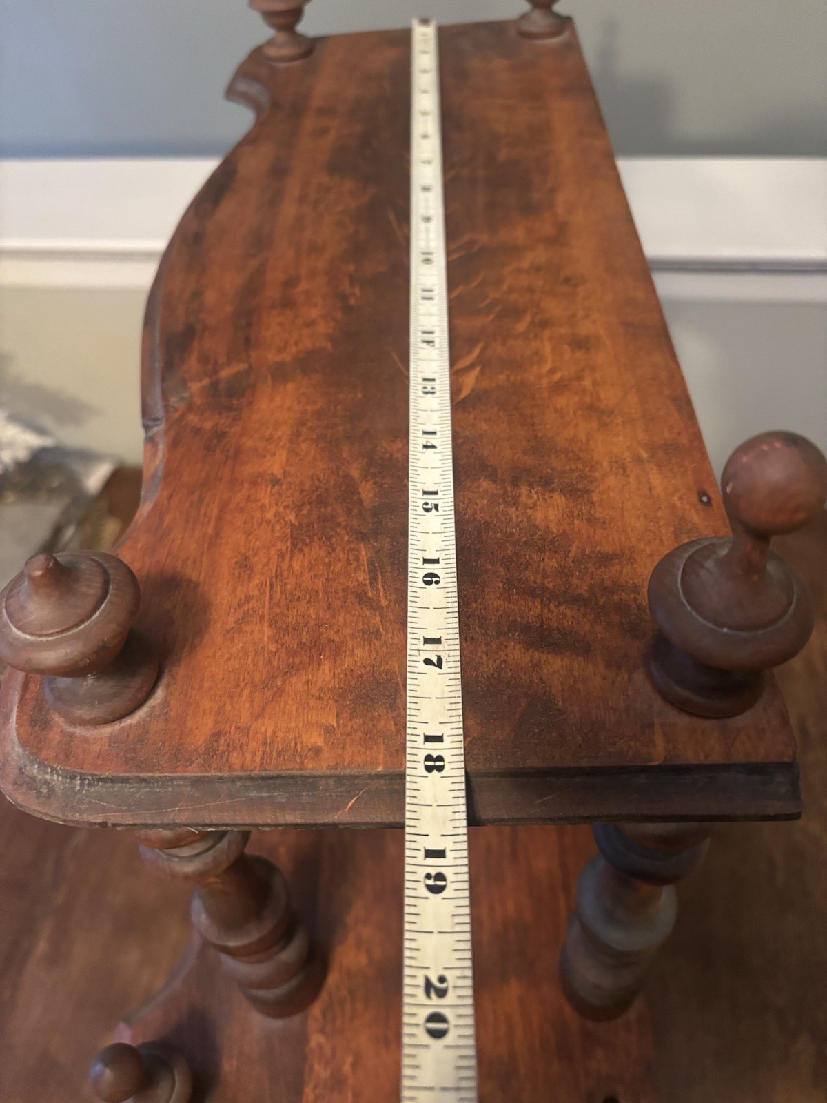 Antique 3 Shelf Wood Whatnot Bookshelf, Victorian 22”L 22”H 9.5”D Spindles