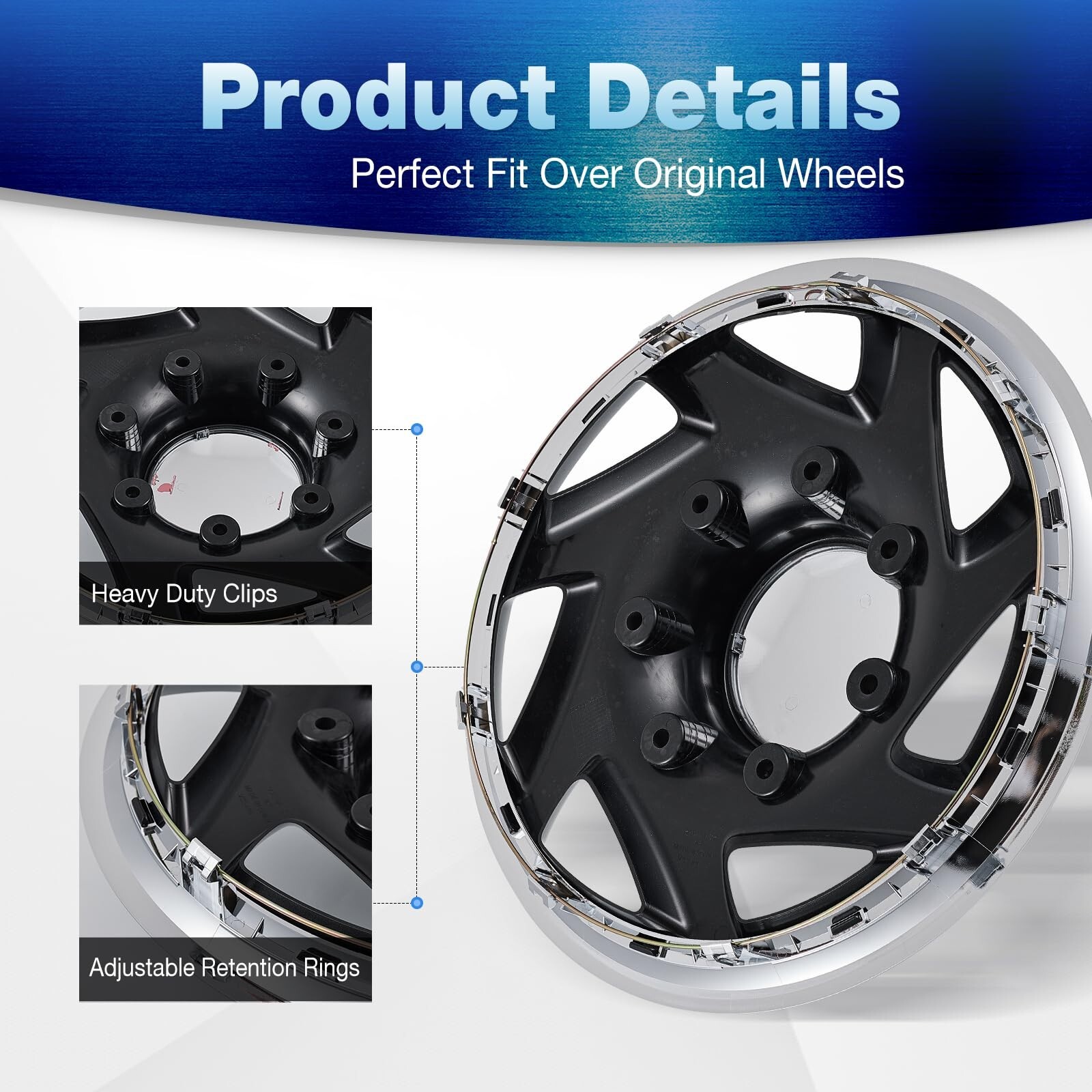 Wheels Hubcaps for 1992-2014 Ford E150 E250 E350 Van; Silver Chrome wheel covers