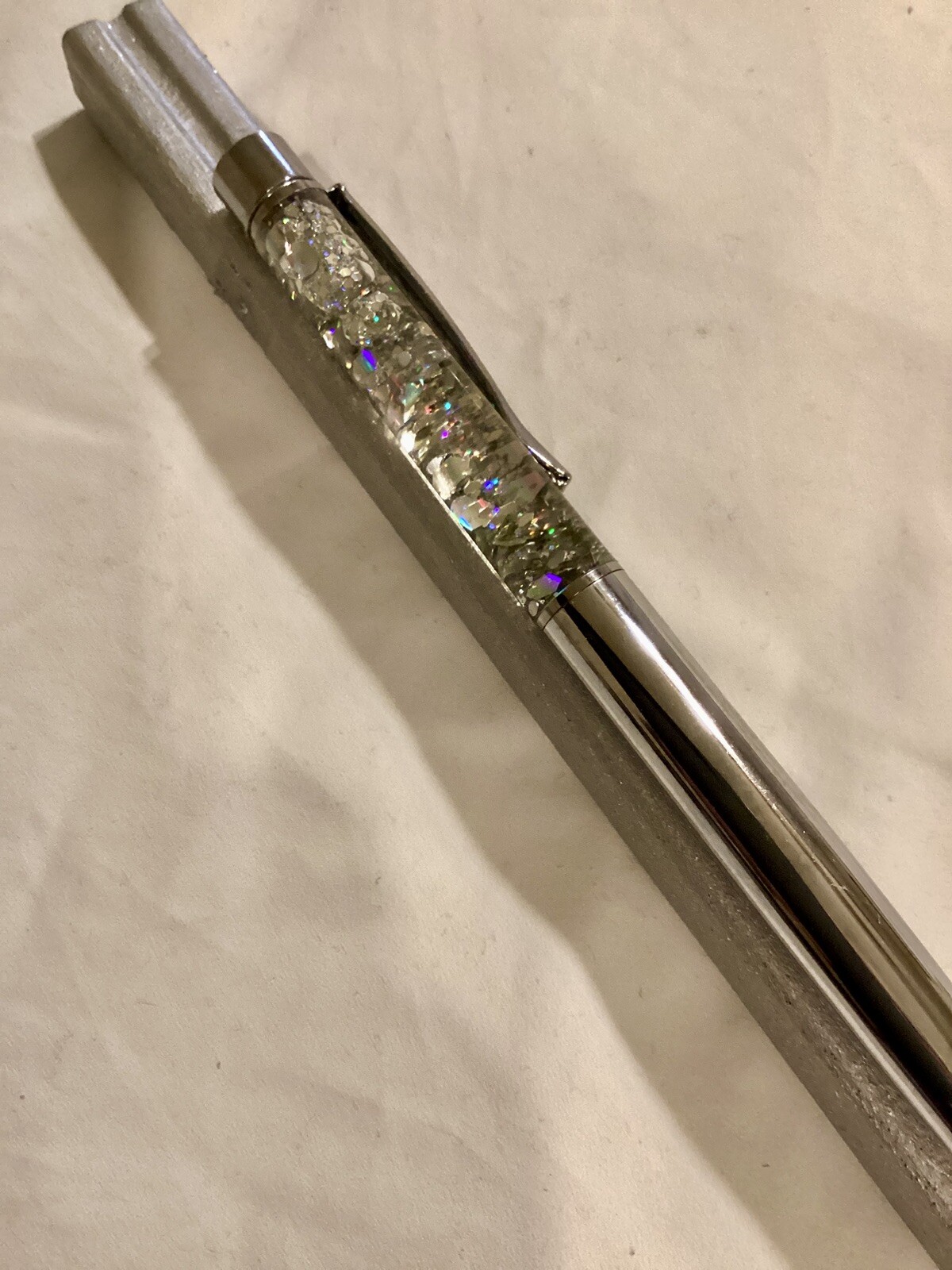 Handmade New Silver Rhinestones & Tiny Silver Pearls & Glitter Float Pen