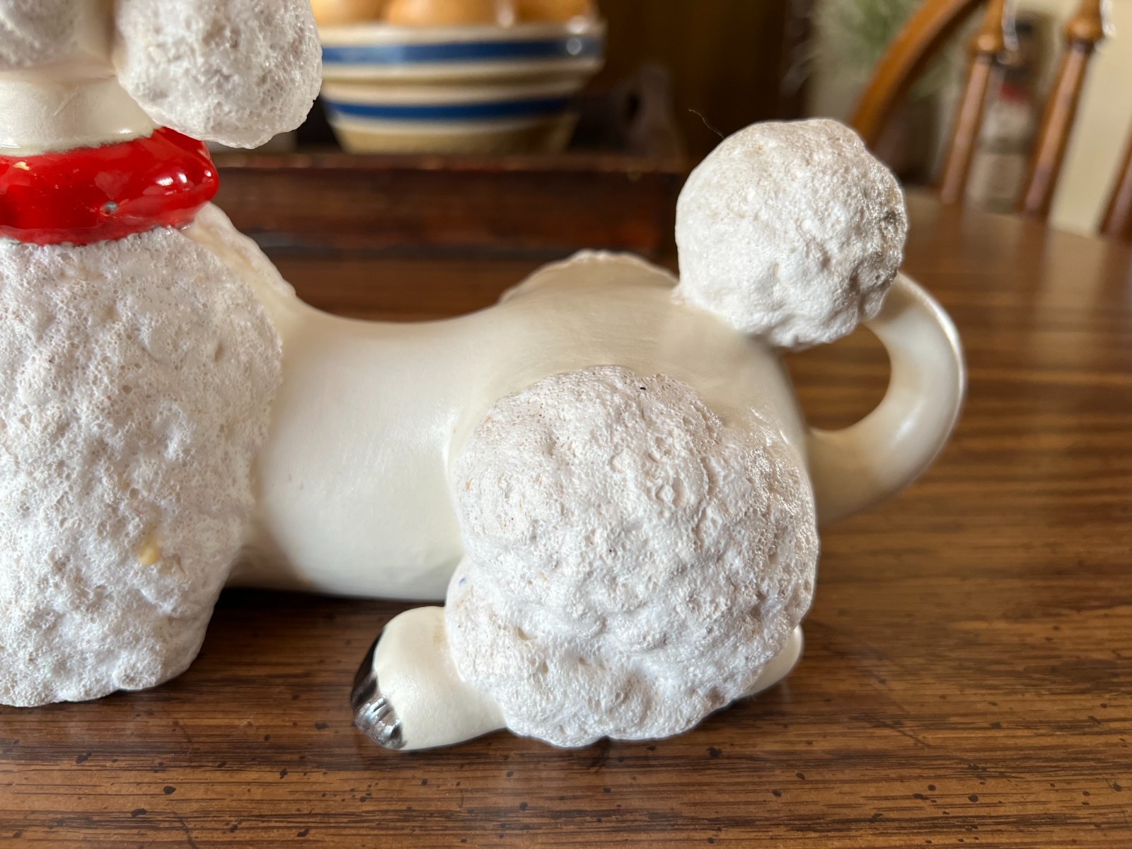 Vtg. Atlantic Mold Ceramic Poodle with Red Collar 7" T x 10" L