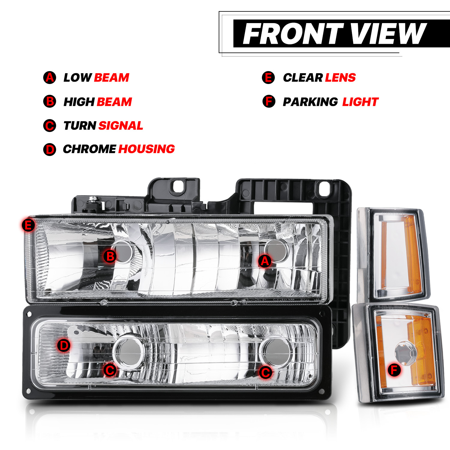 8PC[HEADLIGHT+BUMPER CORNER LAMP]Chrome Housing for 1994-2000 GMC C/K C10 Pickup