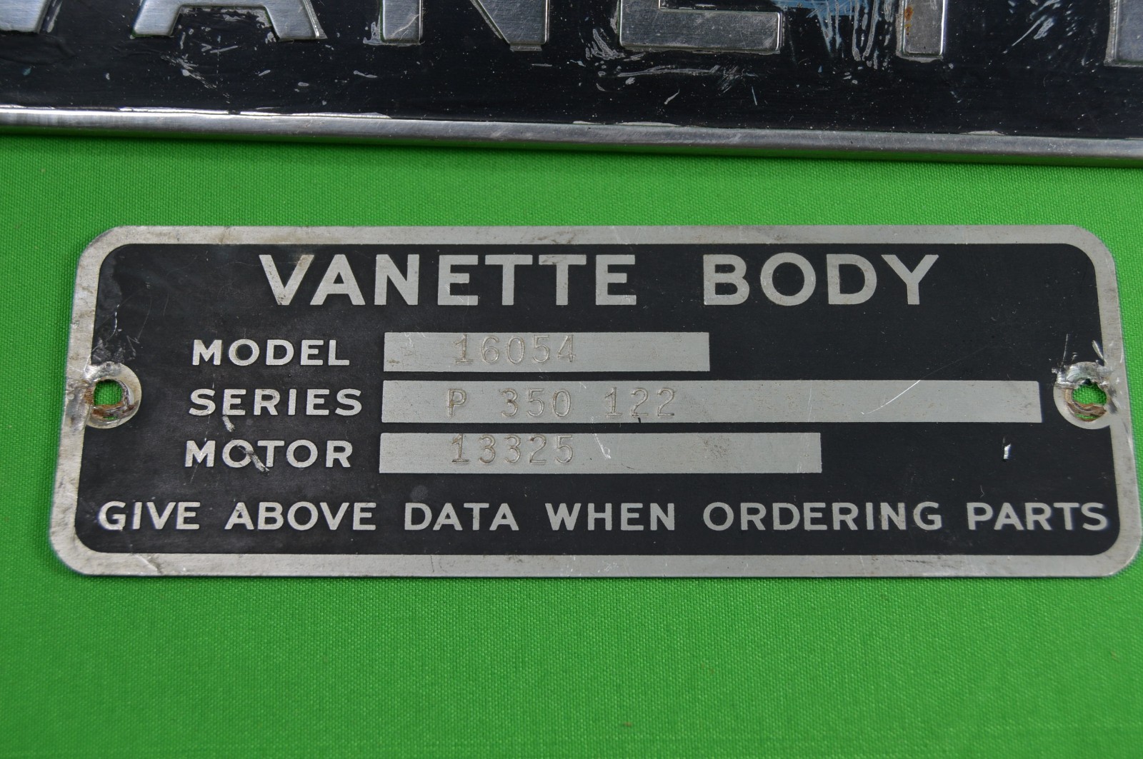 Original Vanette Emblem Ornament W/ Data Body Plate,Black & Chrome,40s,50s,60s?