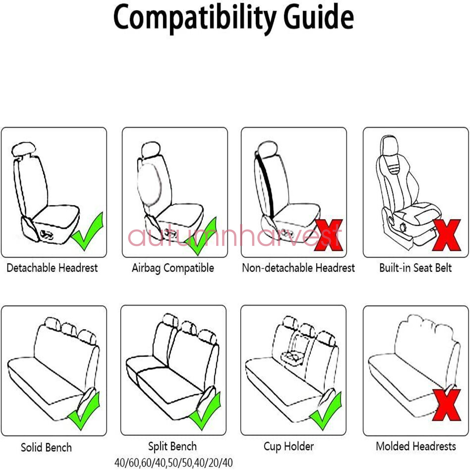 For Toyota Car Seat Cover Full Set Leather 5-Seats Front Rear Protector Cushion