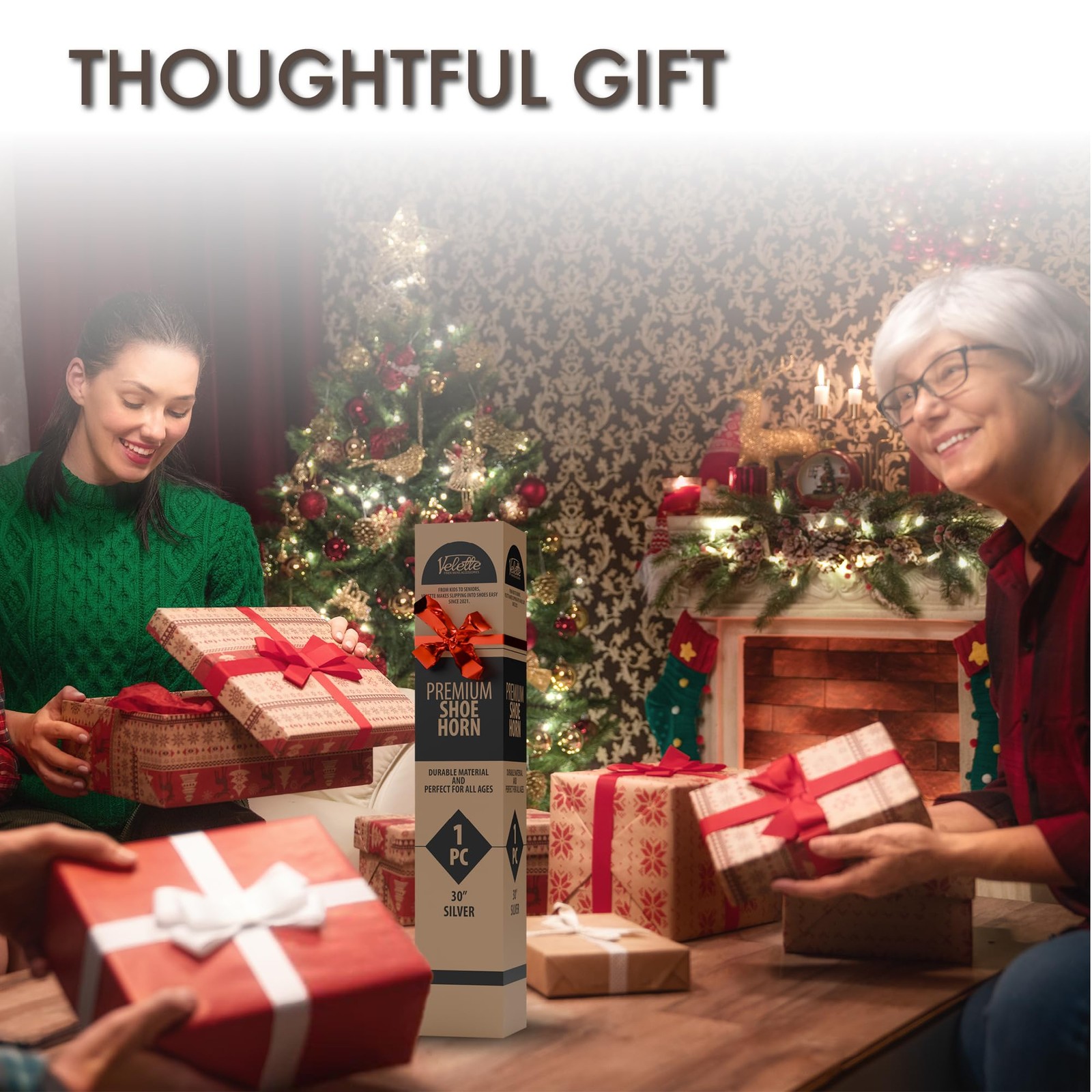 Velette Metal Shoe Horn Long Handle for Seniors - 30" Extra X-Large, Black