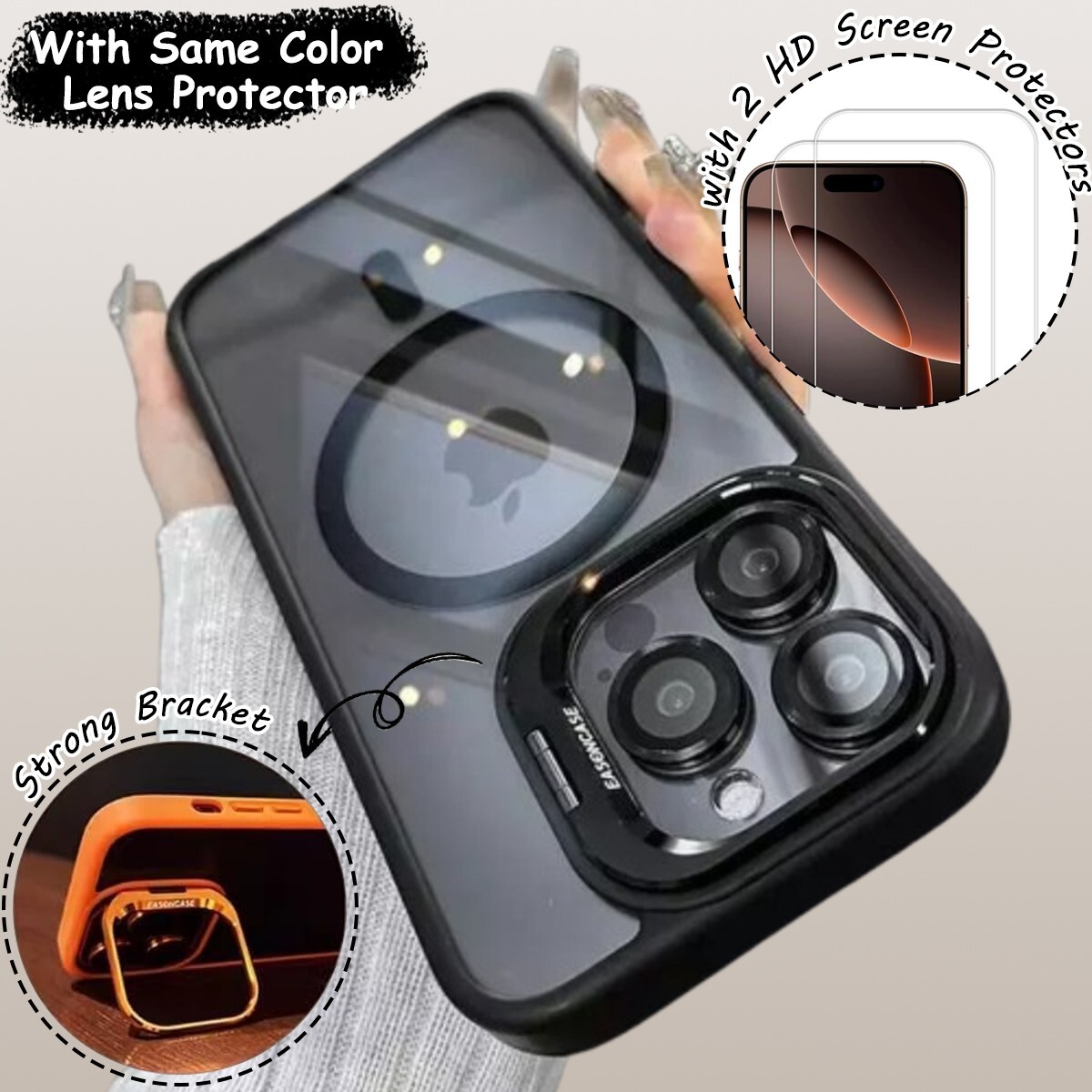 For iPhone 16 15 14 13 12 11 Pro Max Shockproof Mag Case + Lens Screen Protector