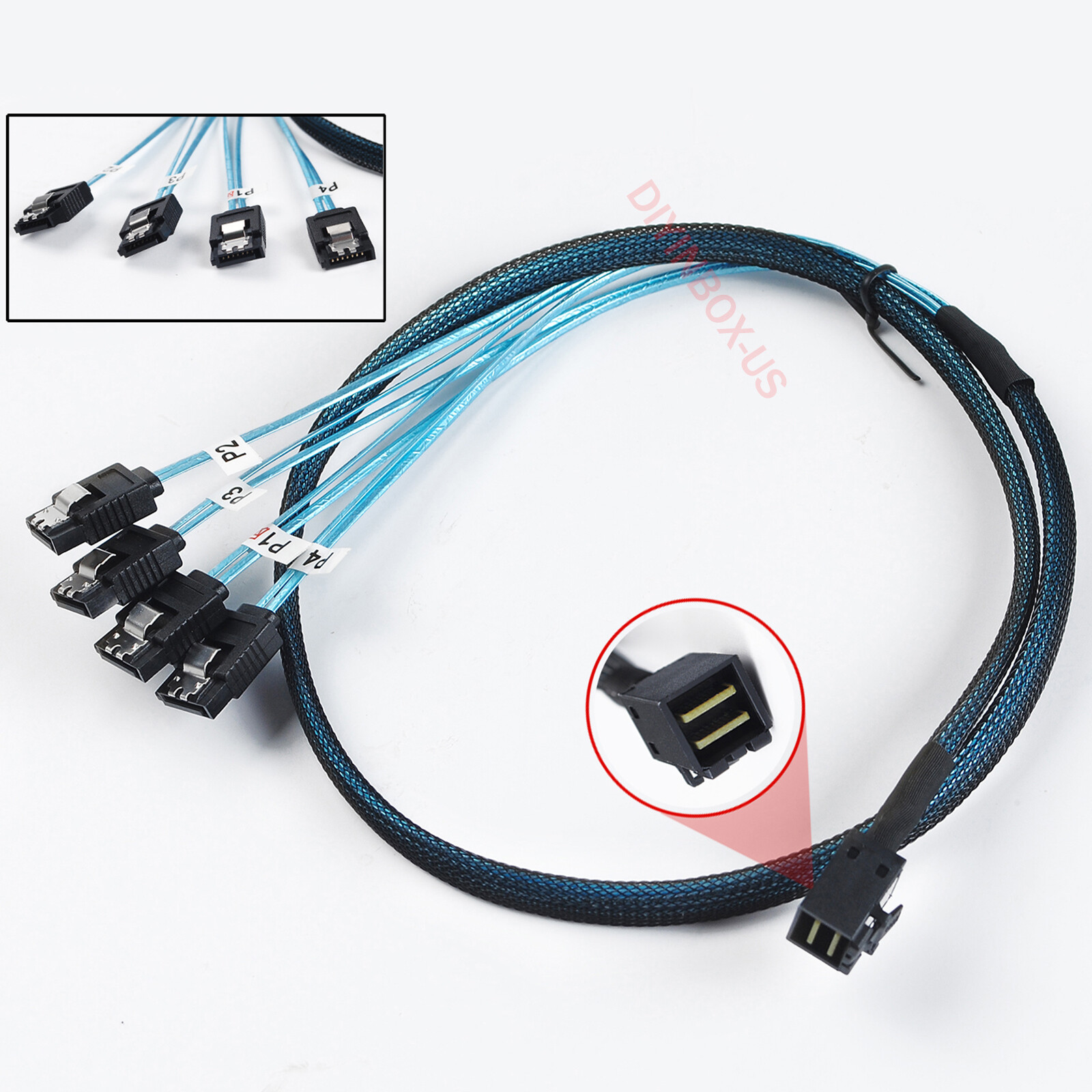 X2 Mini SAS SFF 8643 36pin to Mini 4X SATA 7Pin HD Reverse Breakout Cable 12Gb/s