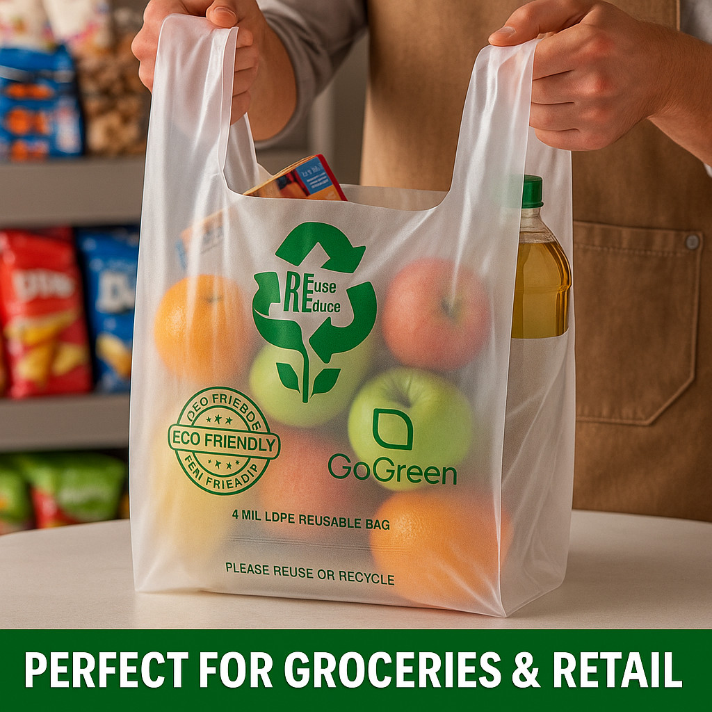 Clear Plastic T-Shirt Grocery Bags 3 Mil Heavy Duty Reusable 1/6 21x6.5x11.5