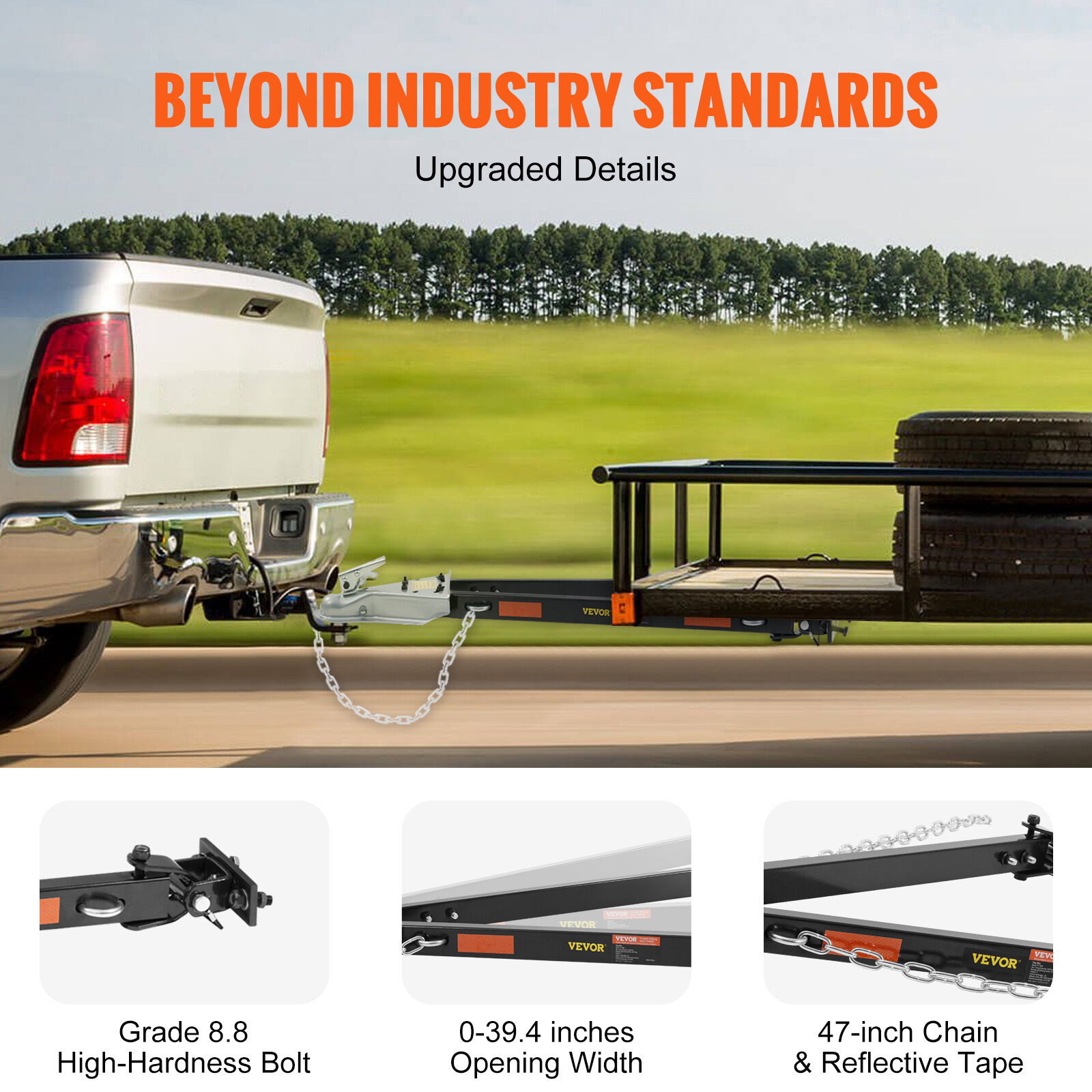 Tow Bar Bumper Mount Tow Bar 5500 lbs Fits 2-inch Ball Hitch with Chains