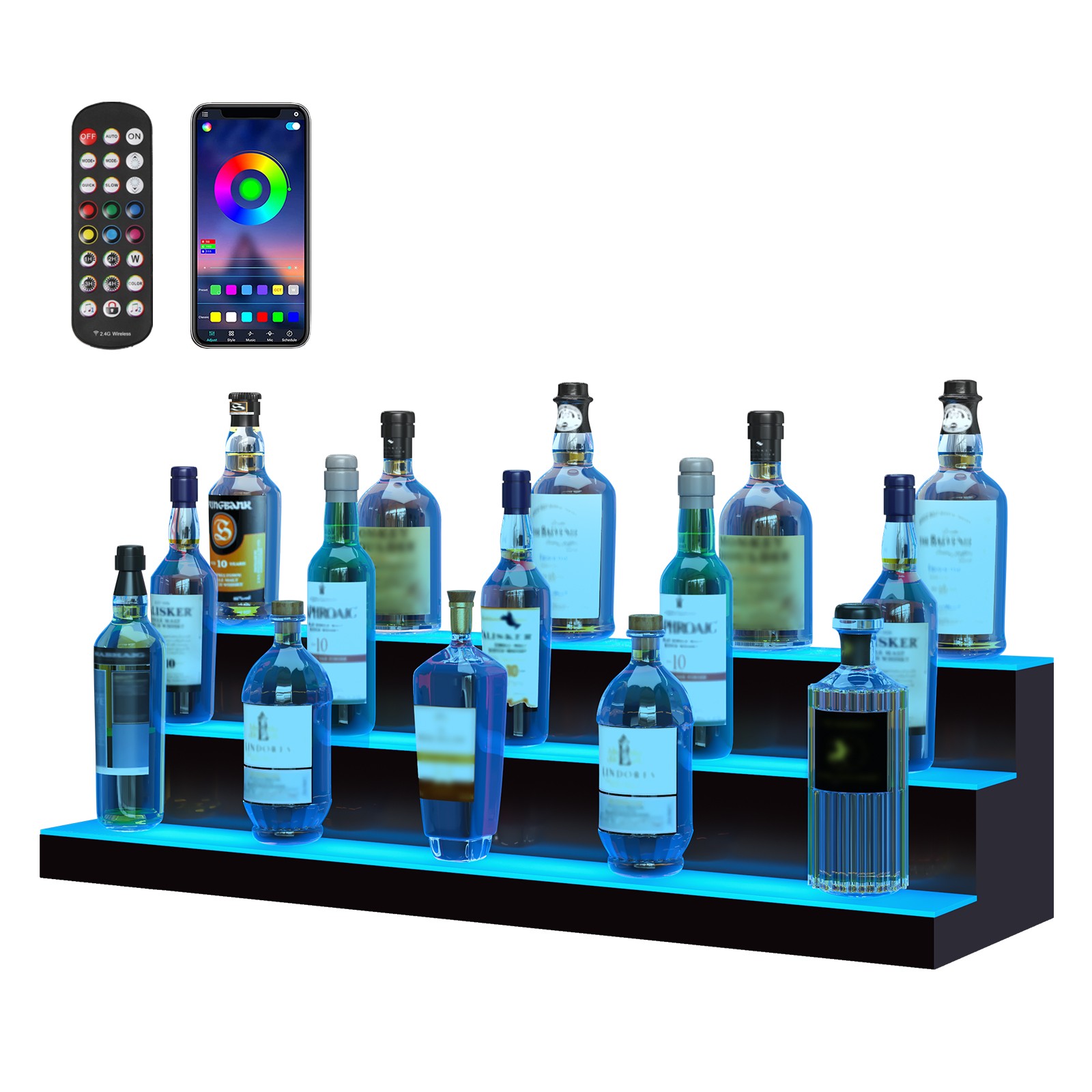 Uimoso LED Lighted Liquor Bottle Display Bar Shelf RF & App Control 40" 3-Step