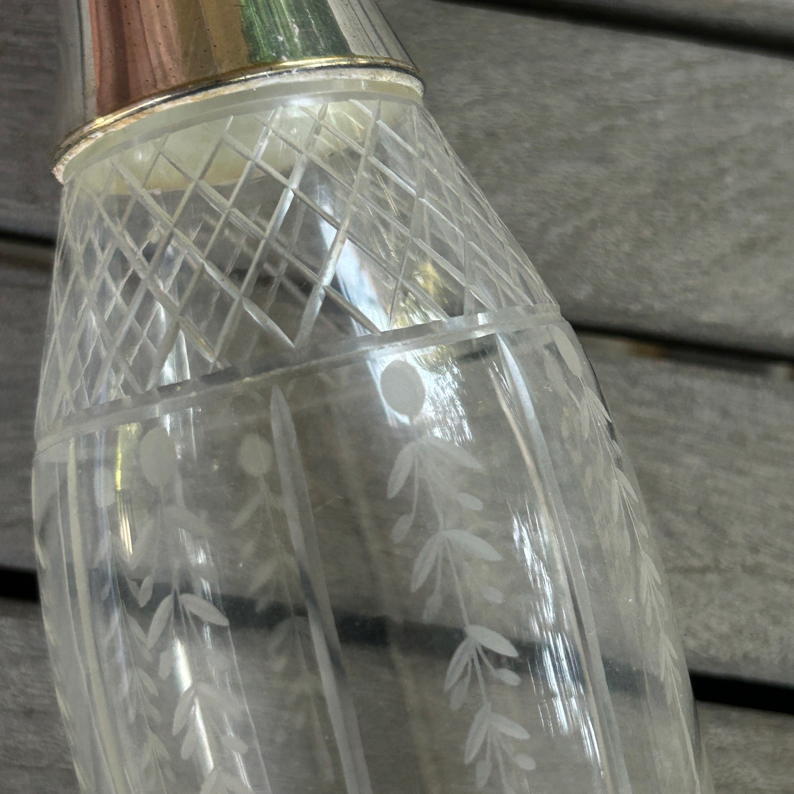 French Vintage Silver and Etched Glass Crystal Cruet Decanter Perfume Bottle